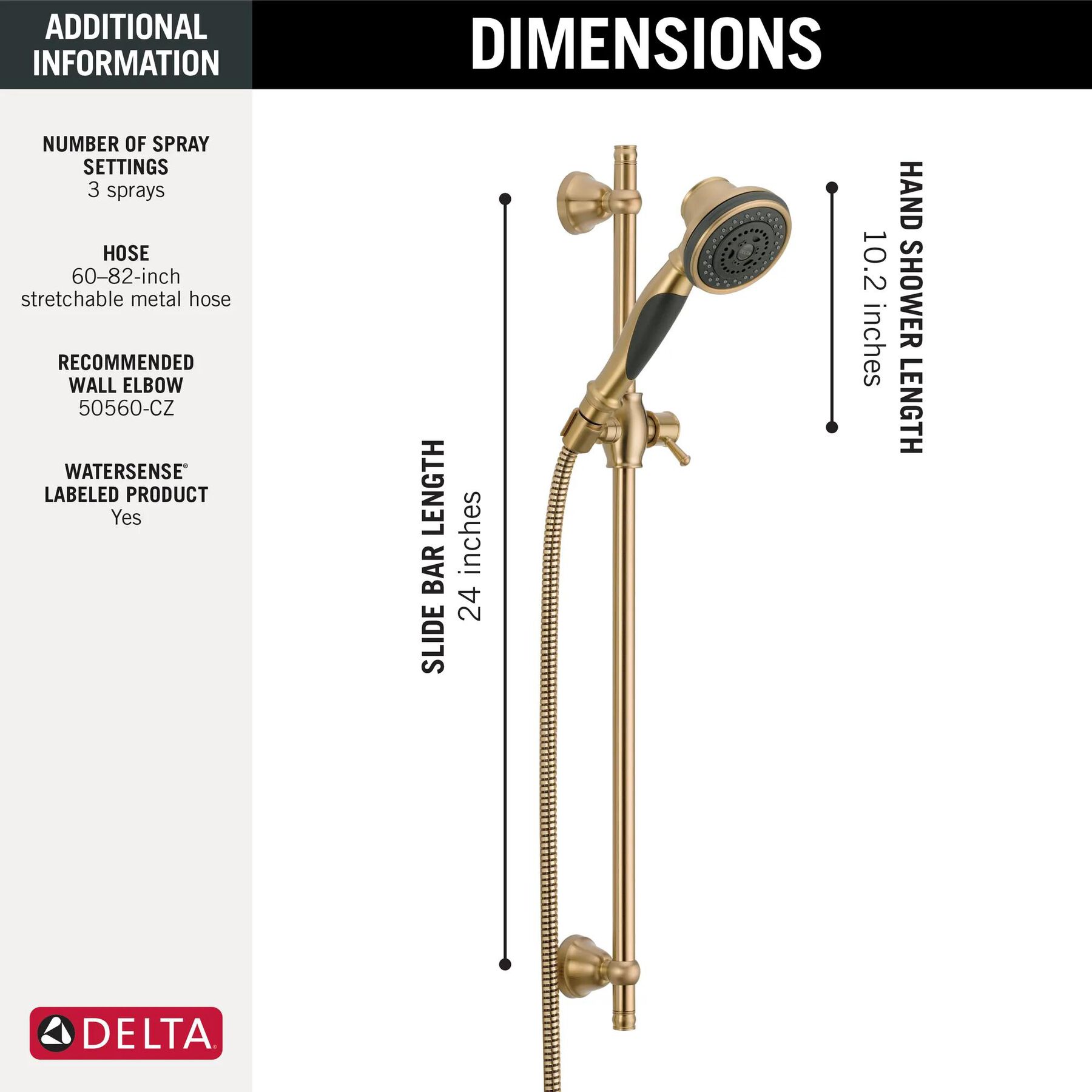 Premium 3-Setting Slide Bar Hand Shower