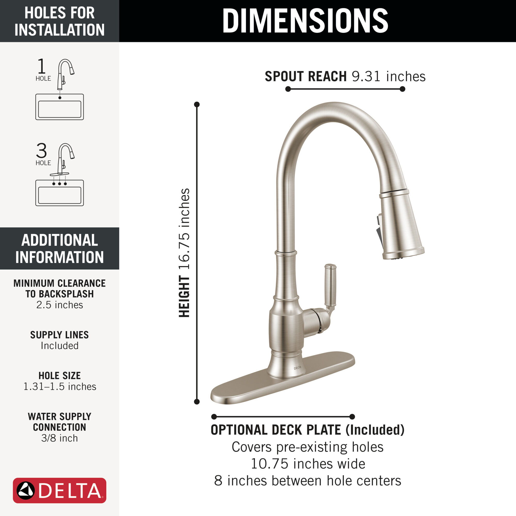 Single Handle Pull-Down Kitchen Faucet in Stainless 19738LF-SS