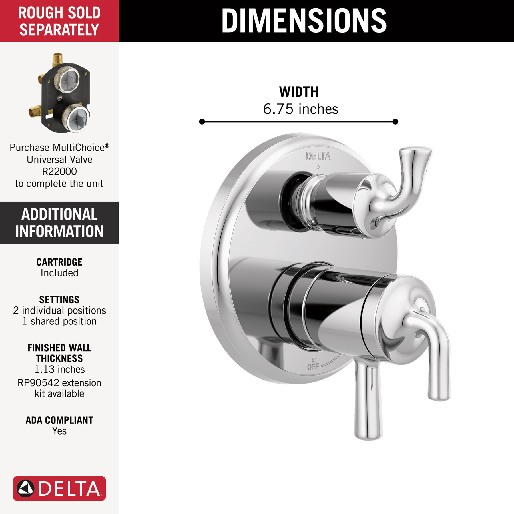 2-Handle Monitor 17 Series Valve Trim with 3- or 6- Setting Diverter