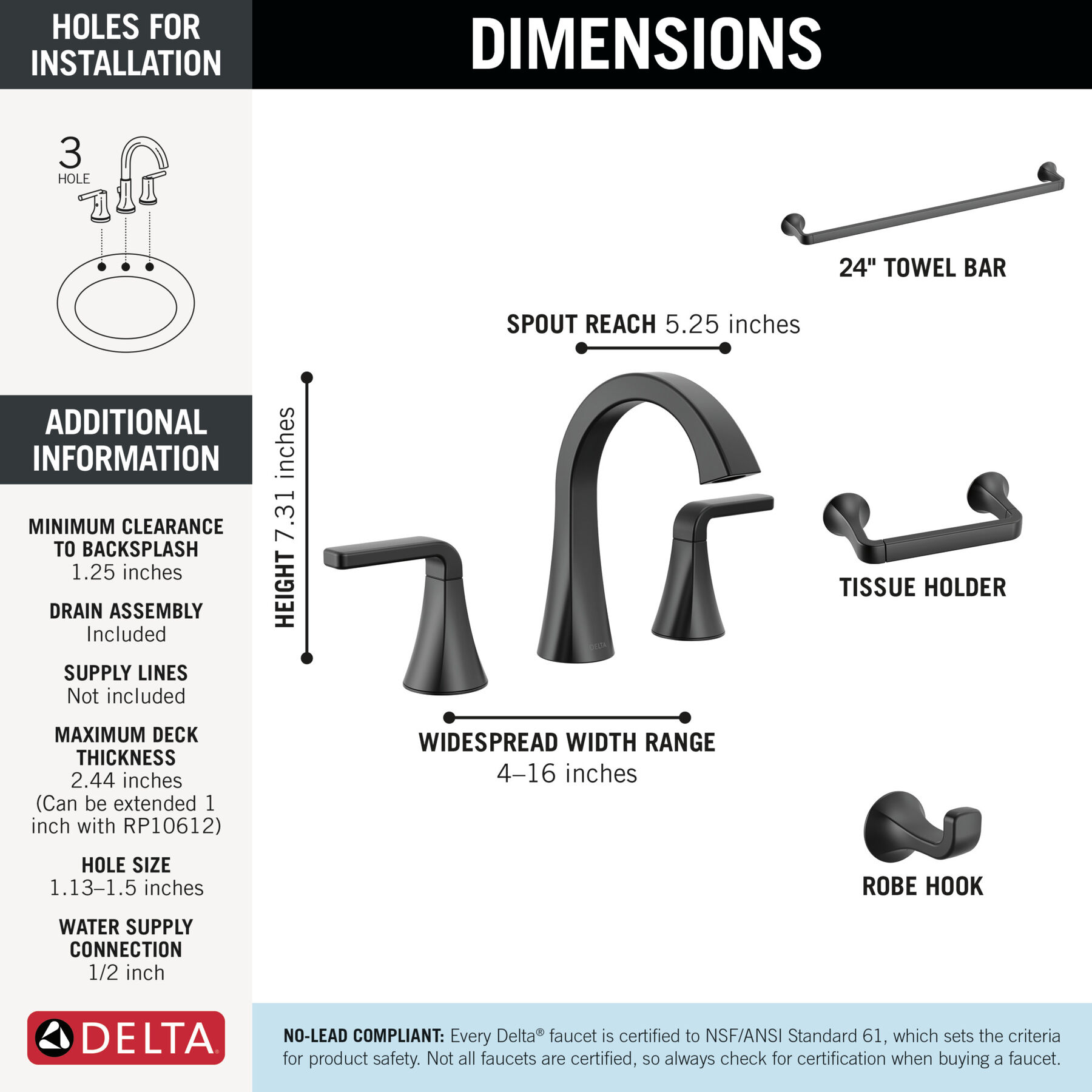 Widespread Lavatory Faucet with 14 Series Shower Trim and Bathroom Accessories Bundle
