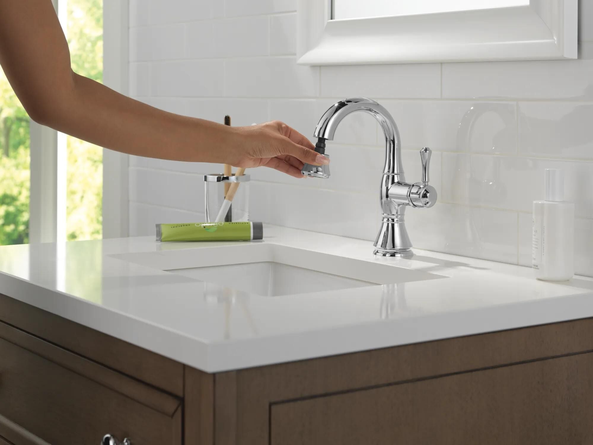 Single Handle Pull-Down Bathroom Faucet in Chrome 597-PD-DST