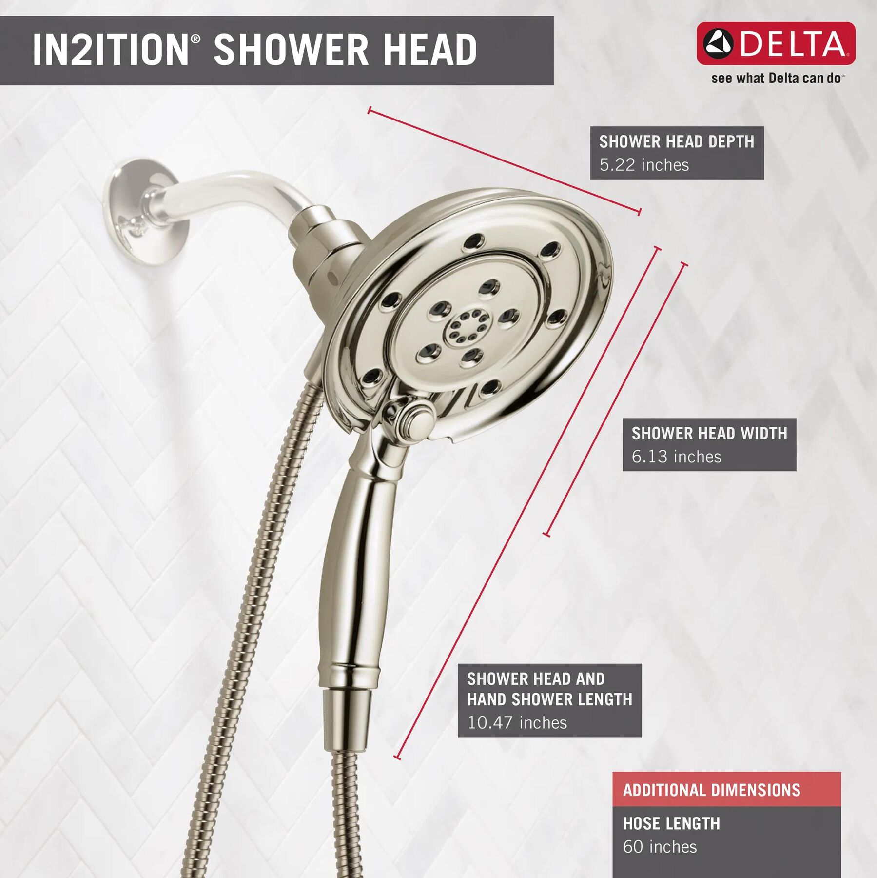 H<sub>2</sub>Okinetic&reg; In2ition&reg; 4-Setting Two-in-One Shower