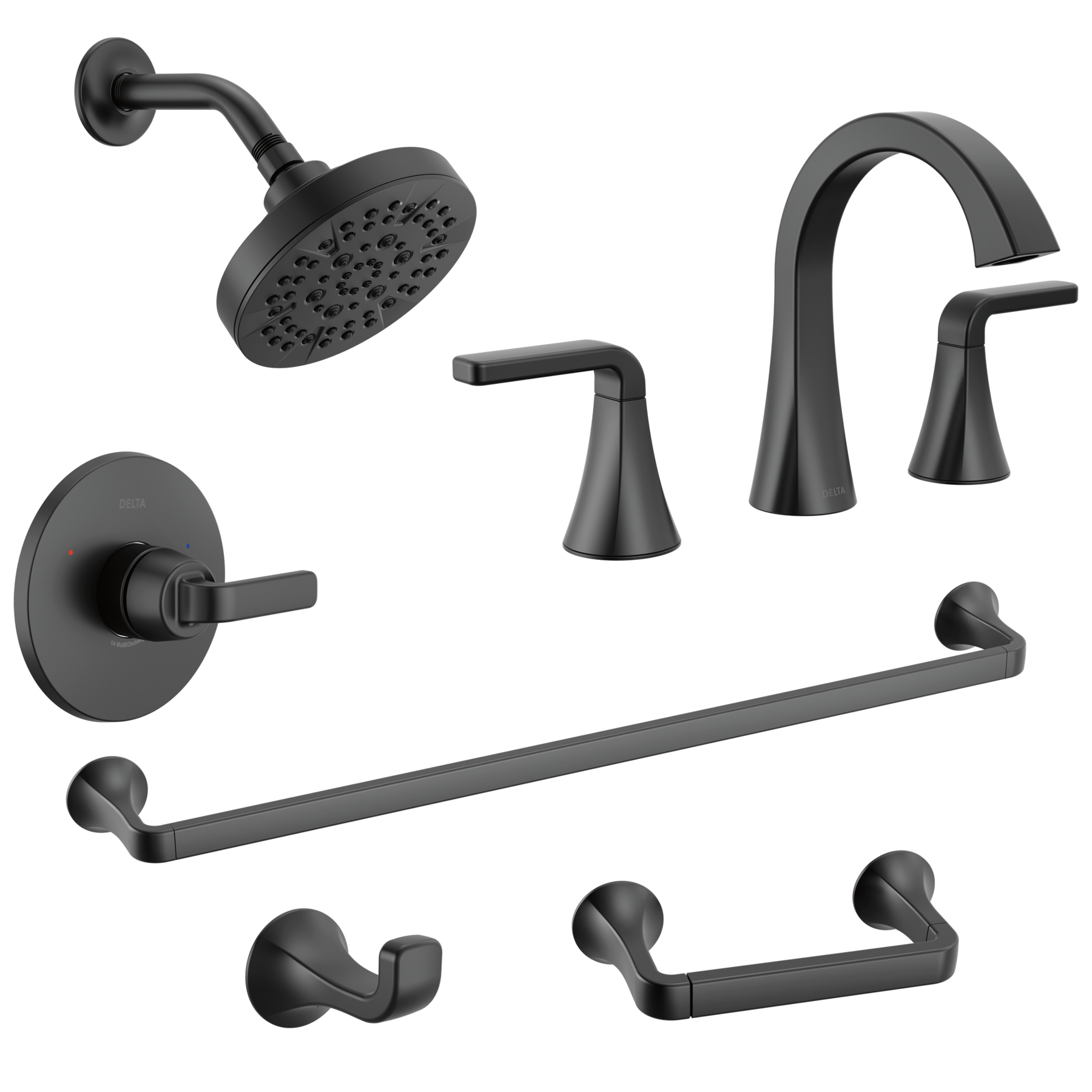 Widespread Lavatory Faucet with 14 Series Shower Trim and Bathroom Accessories Bundle