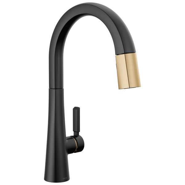 Single Handle Pull-Down Kitchen Faucet in Matte Black / Champagne