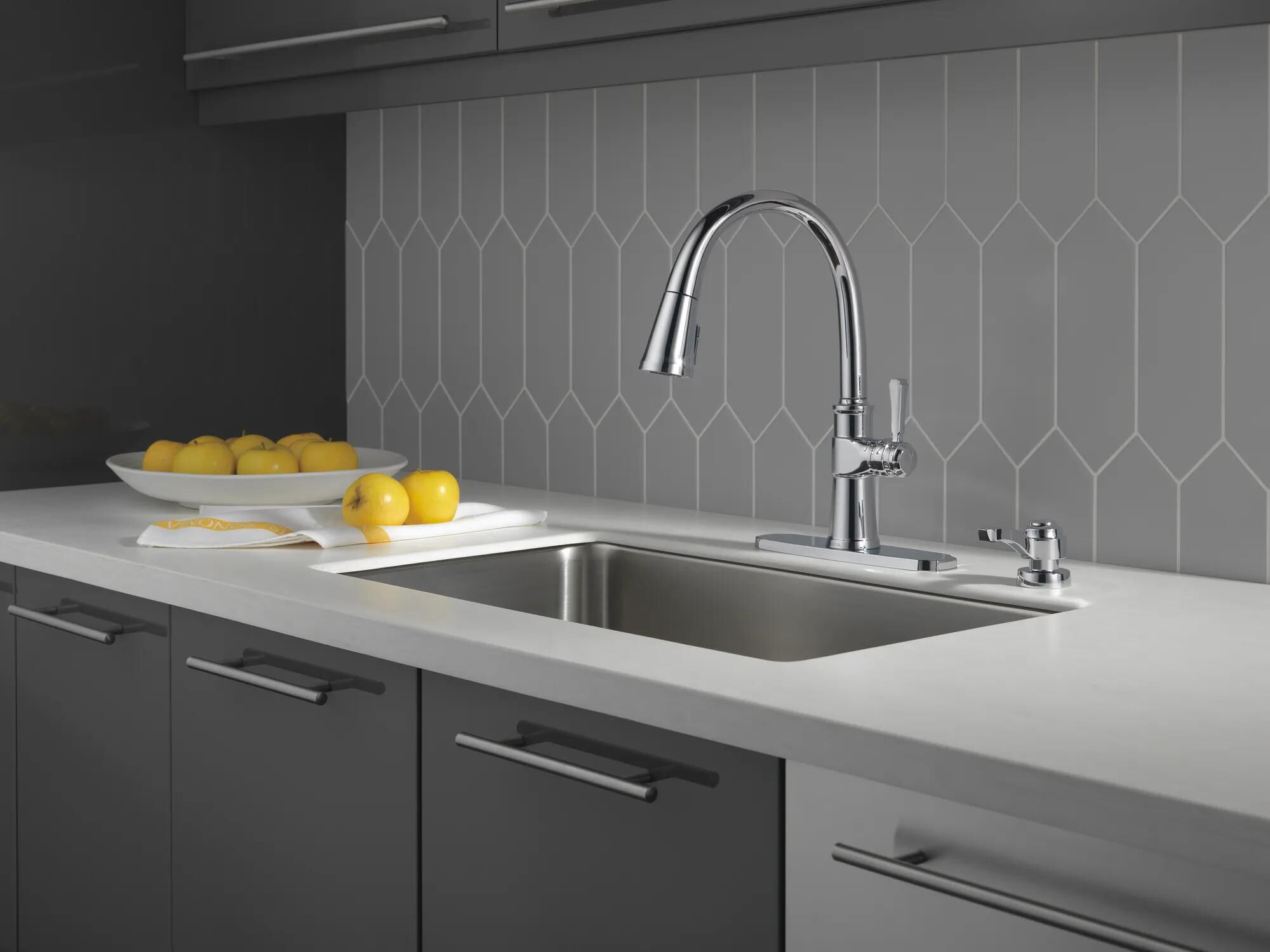 Single Handle Pull-Down Kitchen Faucet with Soap Dispenser and