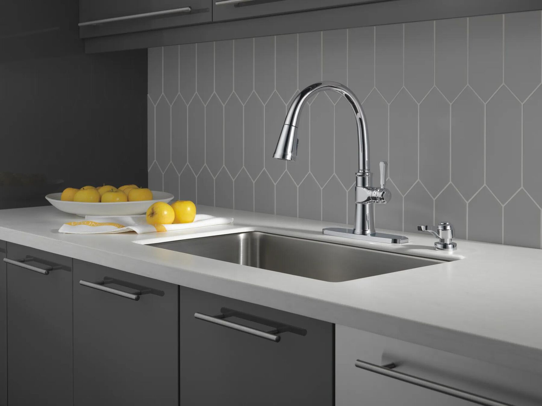 Single Handle Pull-Down Kitchen Faucet with Soap Dispenser and ShieldSpray&reg; Technology
