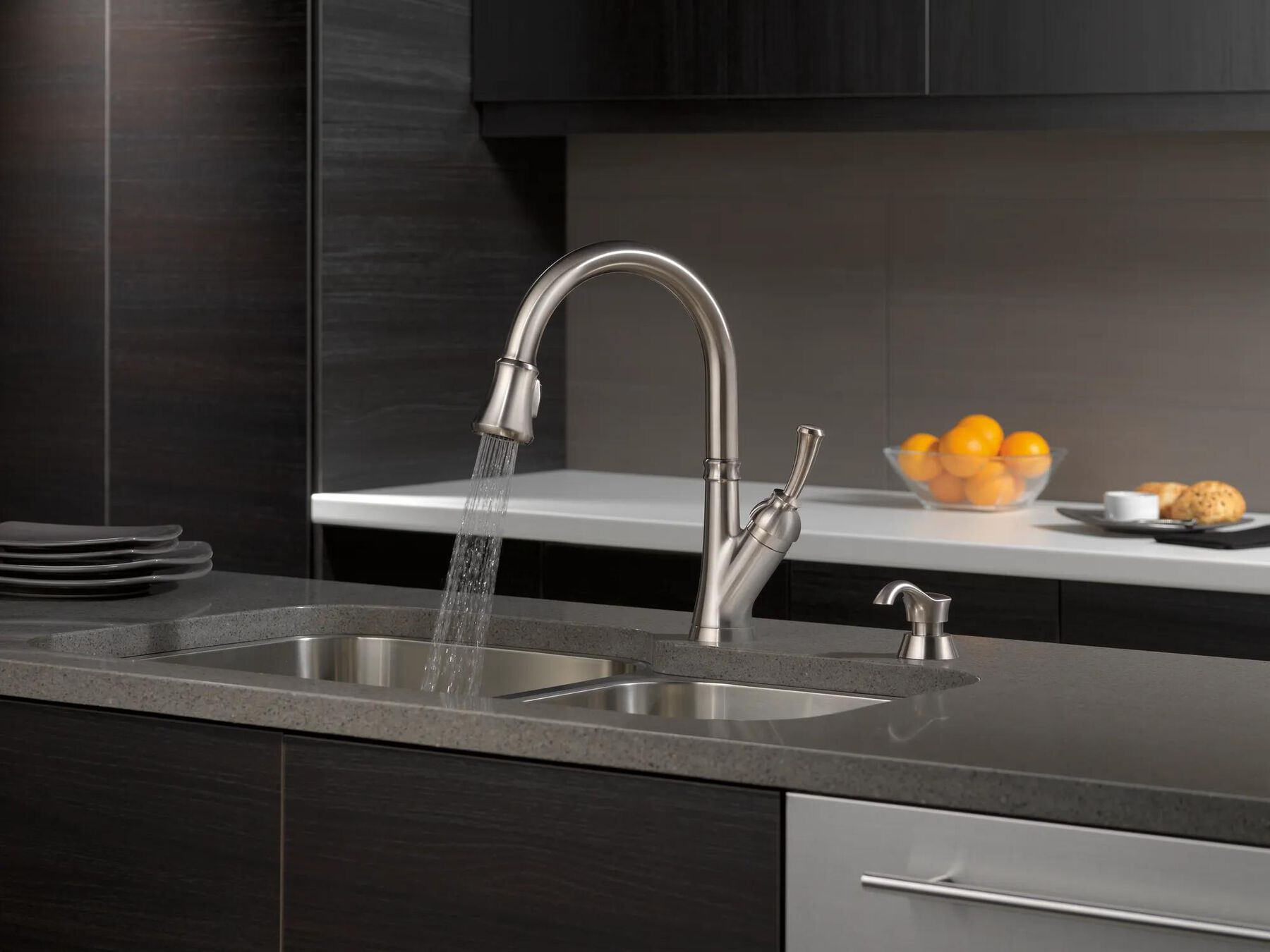 Single Handle Pull-Down Kitchen Faucet with Soap Dispenser