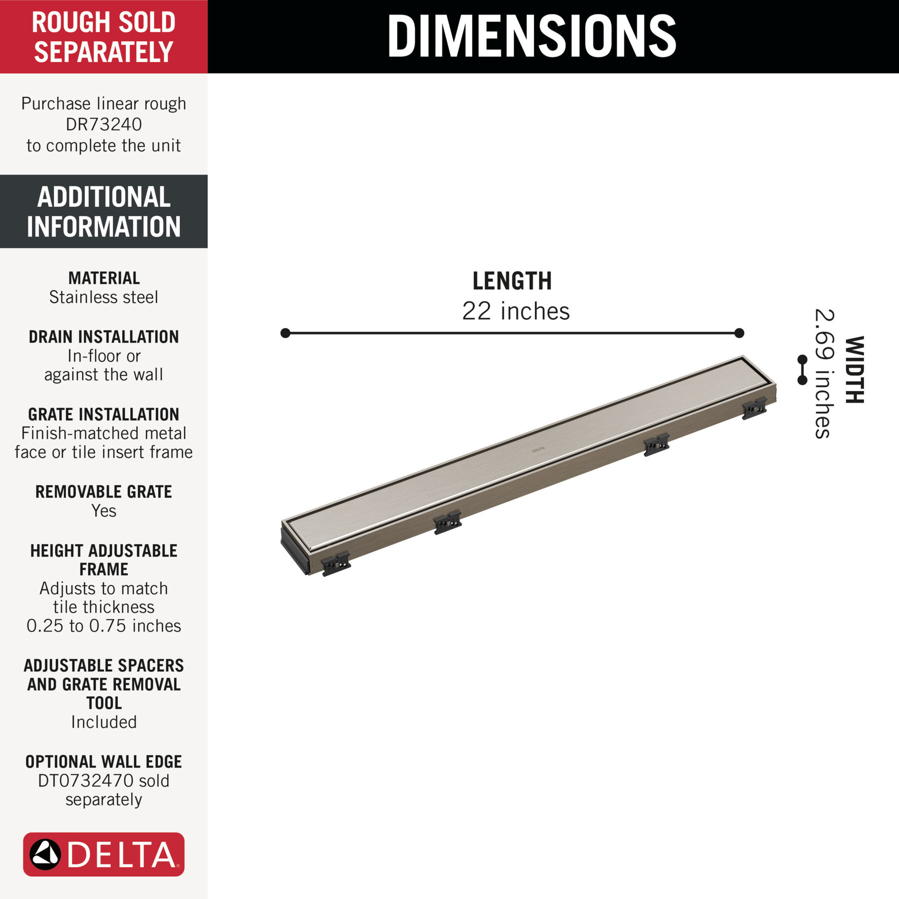 24" Reversible Linear Shower Drain Trim
