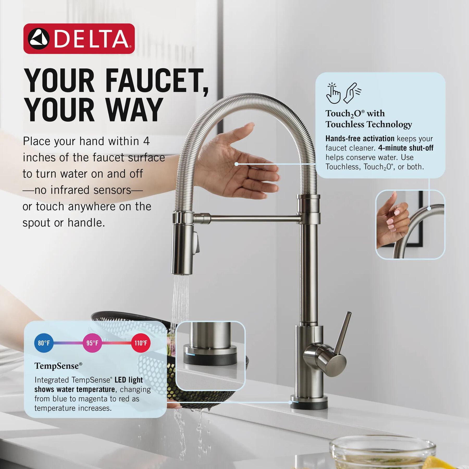 Touch<sub>2</sub>O&reg; Technology Kitchen Faucet with Touchless Technology