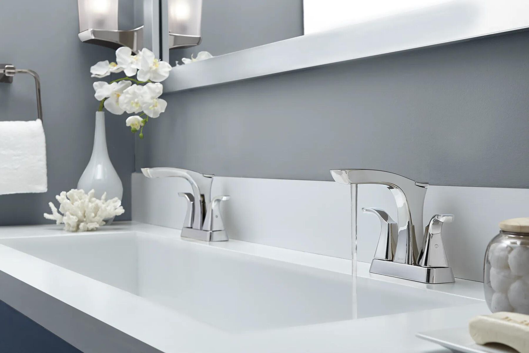 Two Handle Centerset Bathroom Faucet - Metal Pop-Up