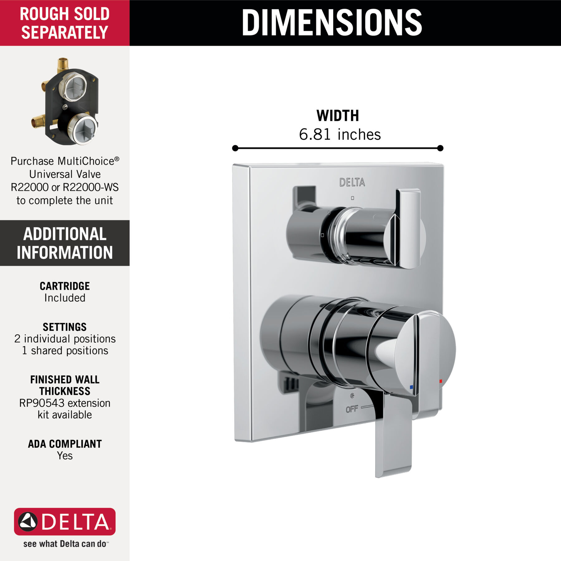 Angular Modern Monitor&reg; 17 Series Valve Trim with 3-Setting Integrated Diverter