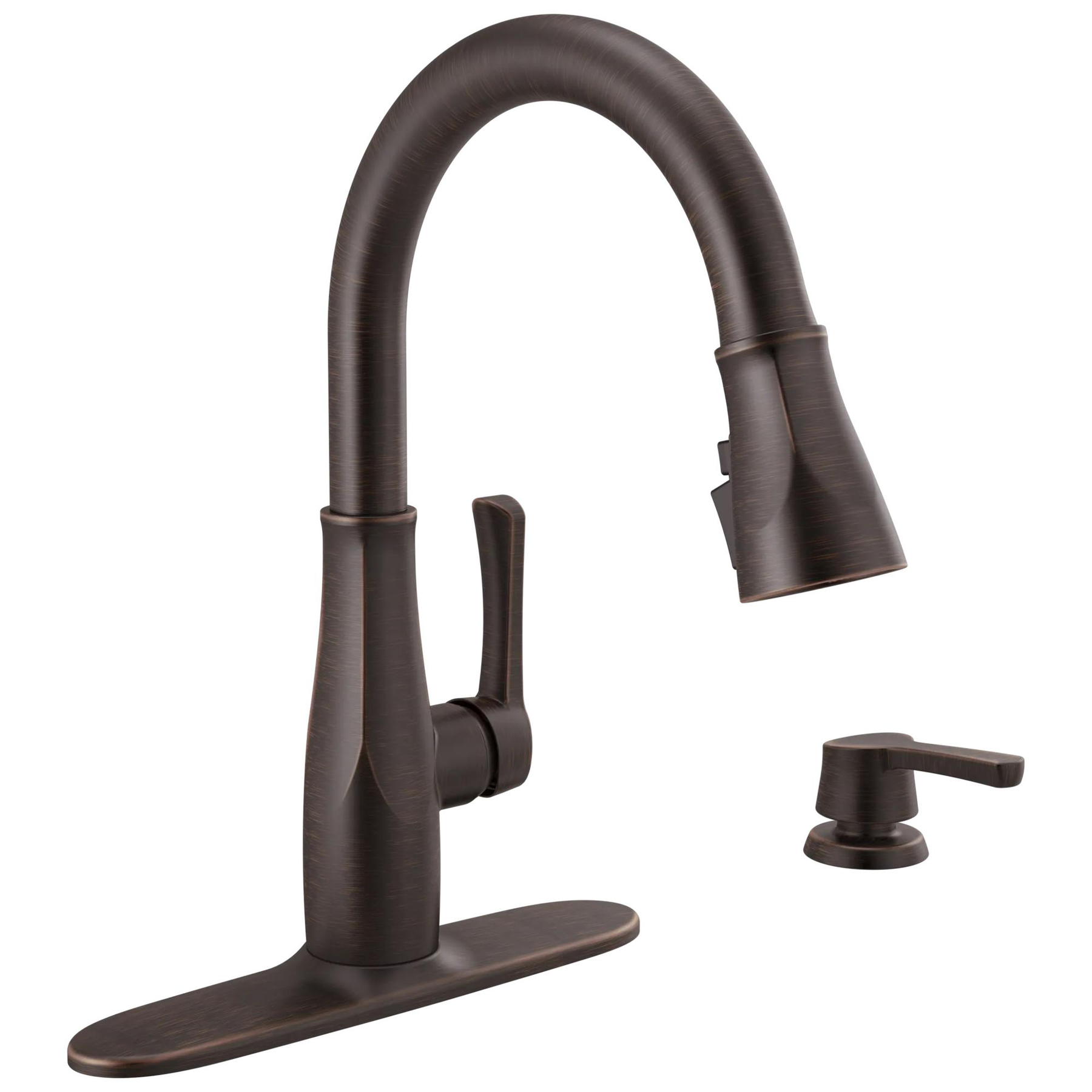 Single Handle Pull-Down Kitchen Faucet with Soap Dispenser and ShieldSpray &reg; Technology