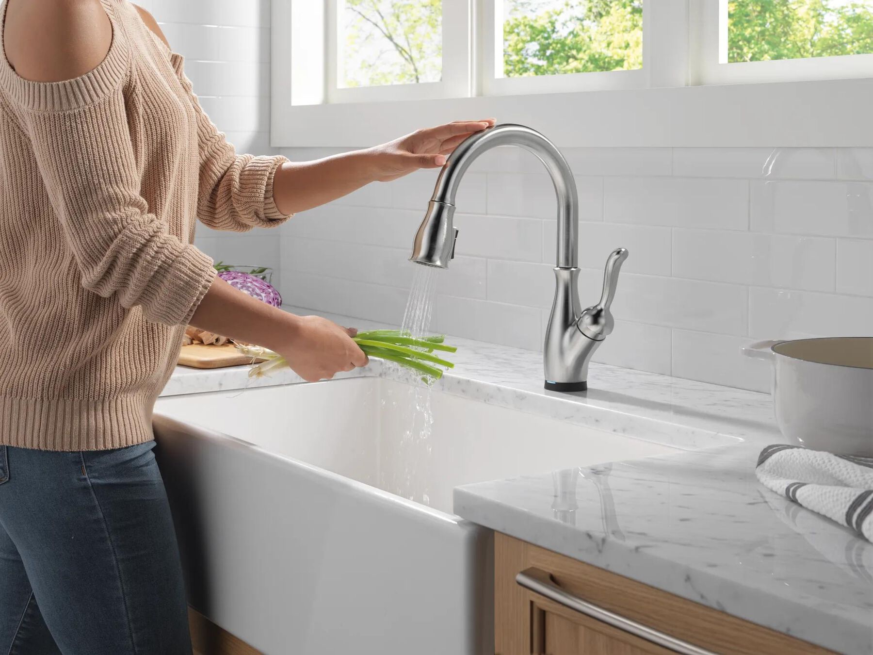 Touch2O with Touchless and VoiceIQ&reg; Technology Single Handle Pull-Down Kitchen Faucet with Soap Dispenser
