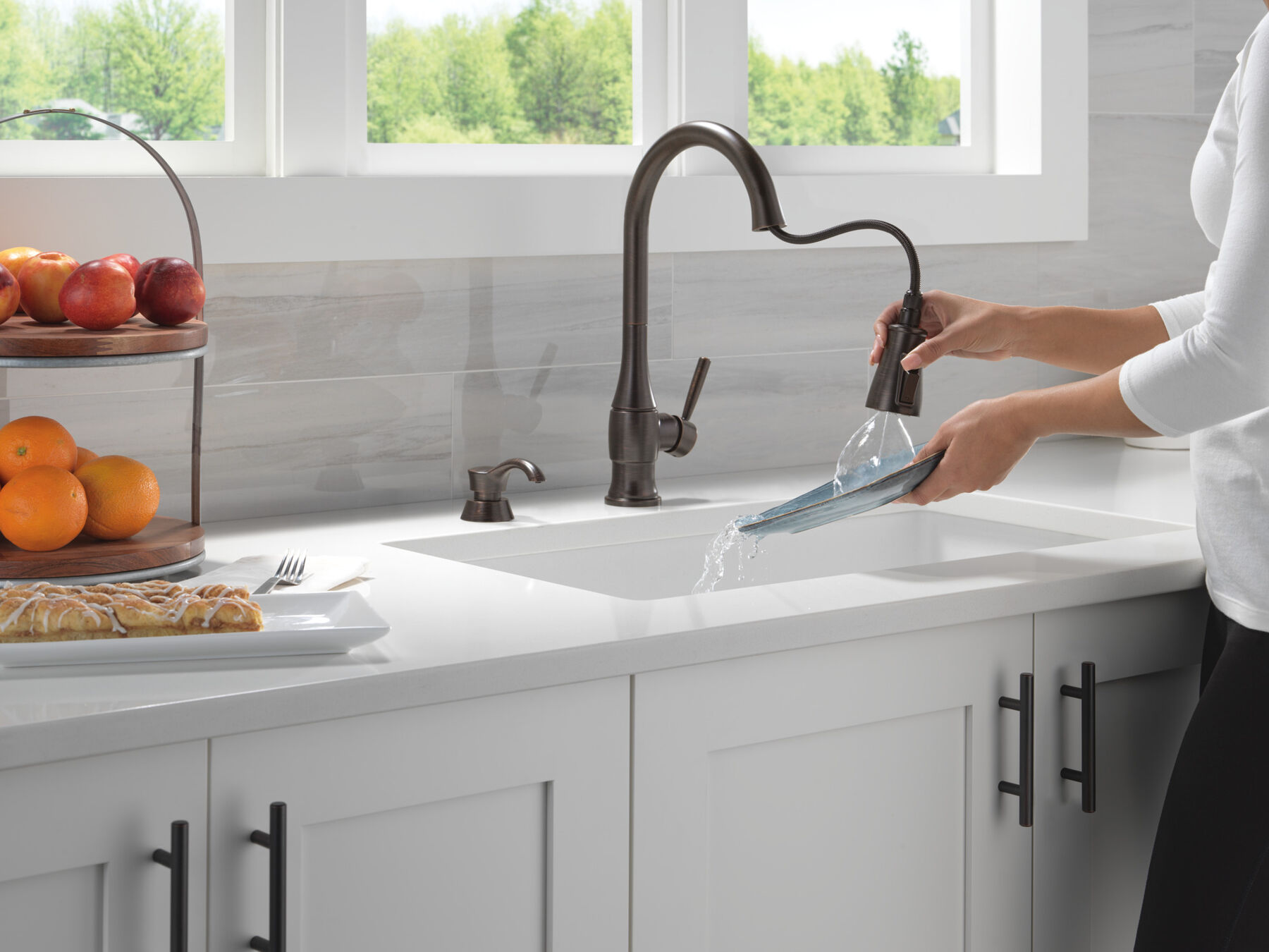 Single Handle Pull-Down Kitchen Faucet with Soap Dispenser and ShieldSpray Technology