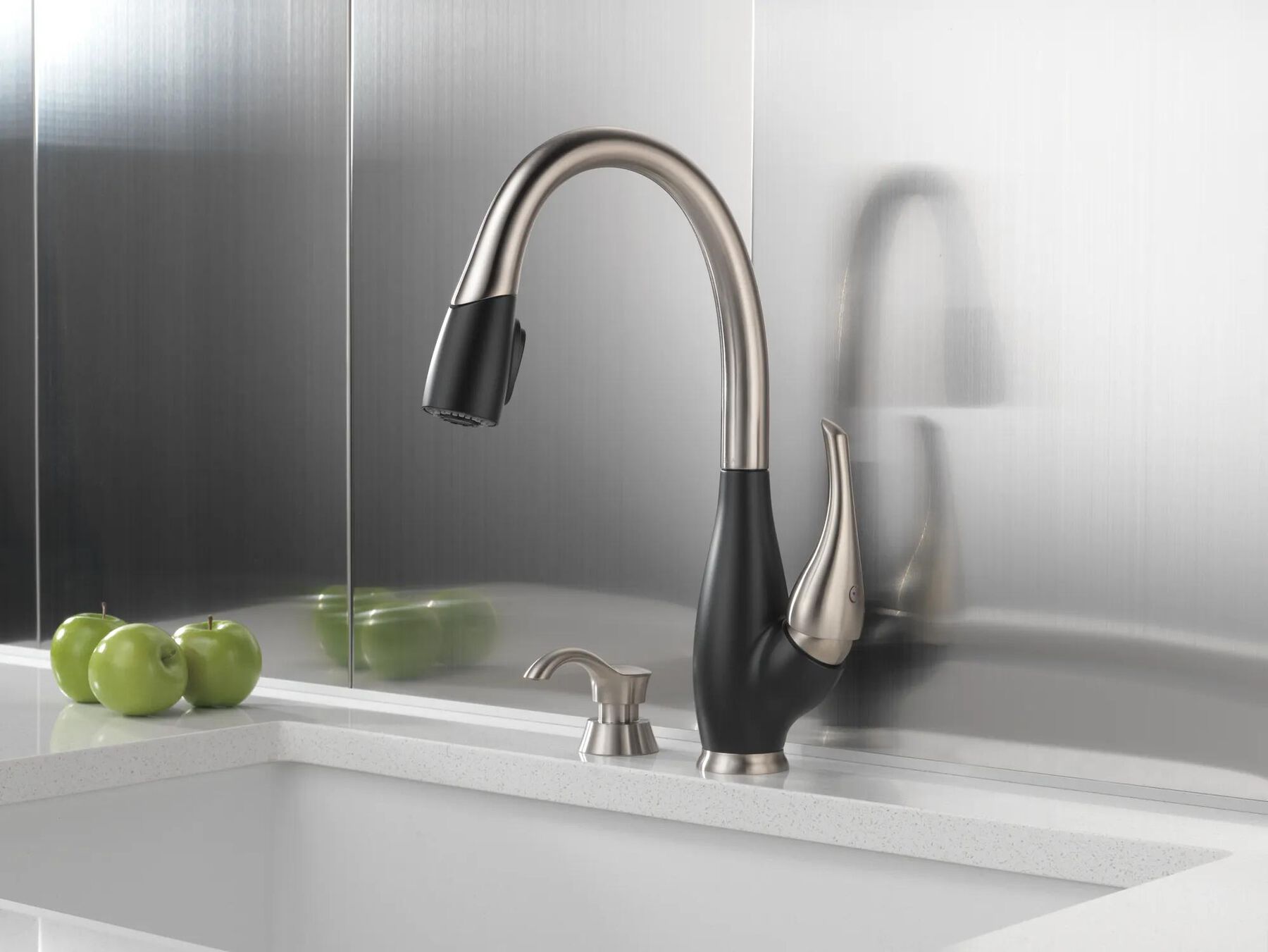 Single Handle Pull-Down Kitchen Faucet with Soap Dispenser