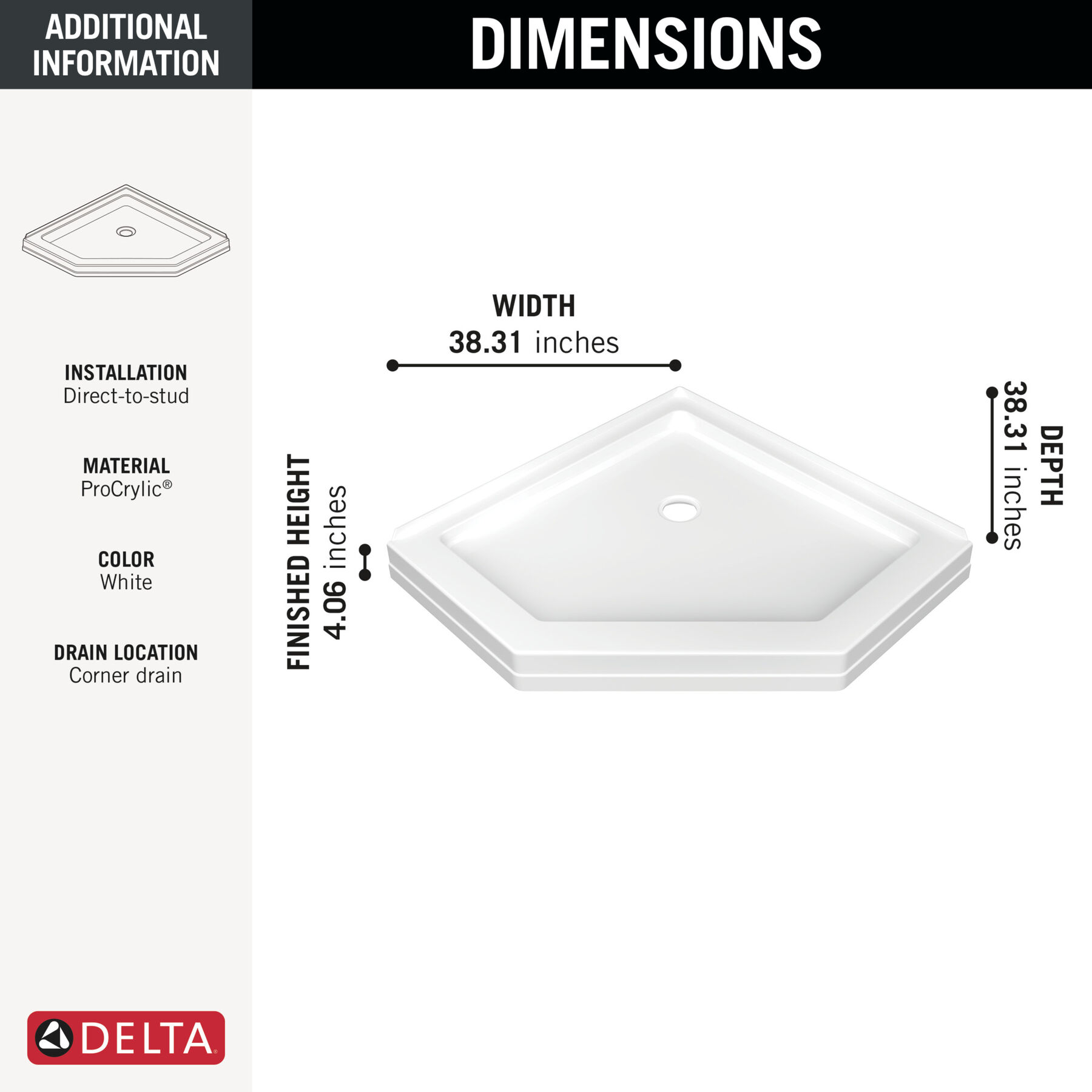 38" Neo Angle Shower Base
