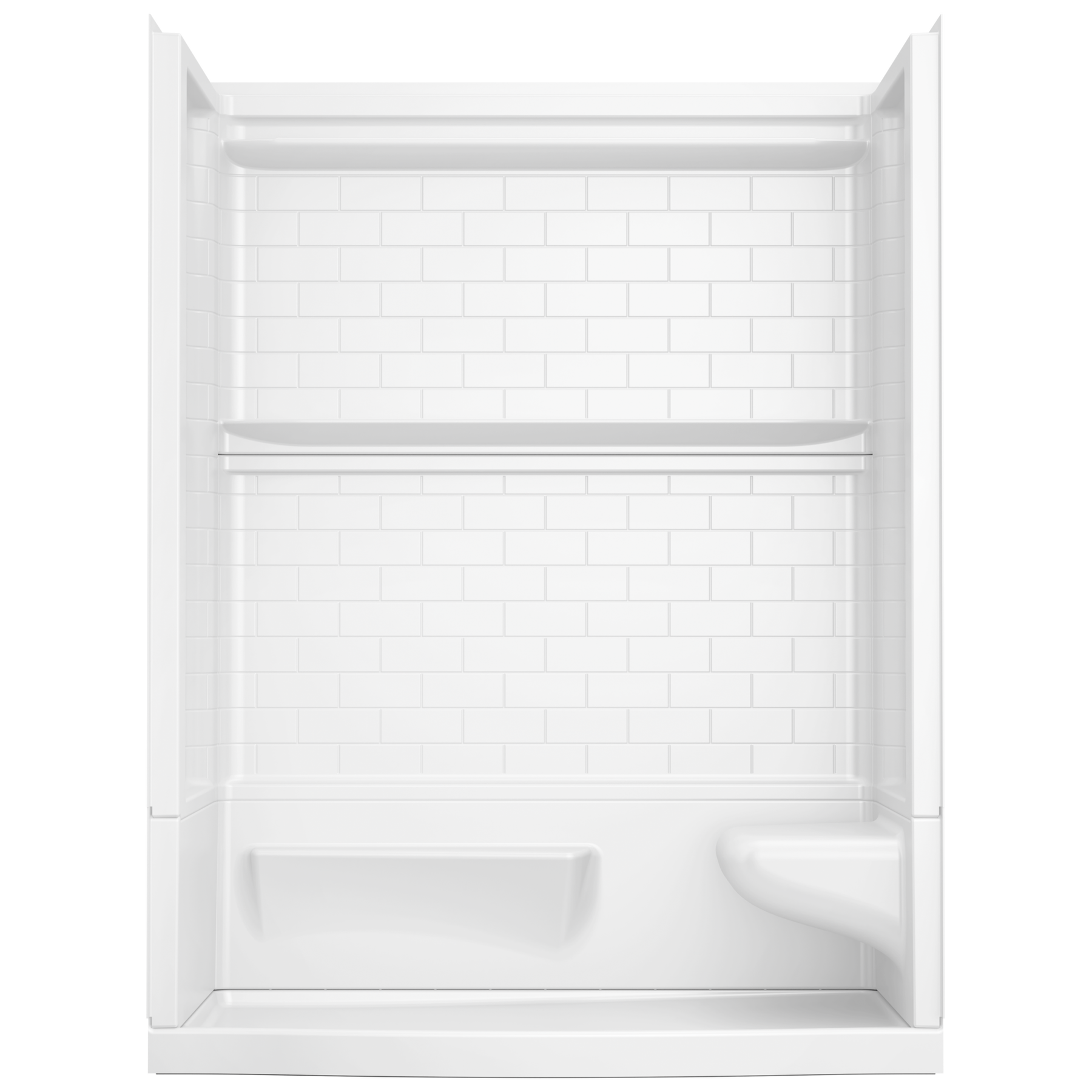 60x32 Alcove Shower Base with Tile Wall Bundle  - Right Seat Left Drain Curve