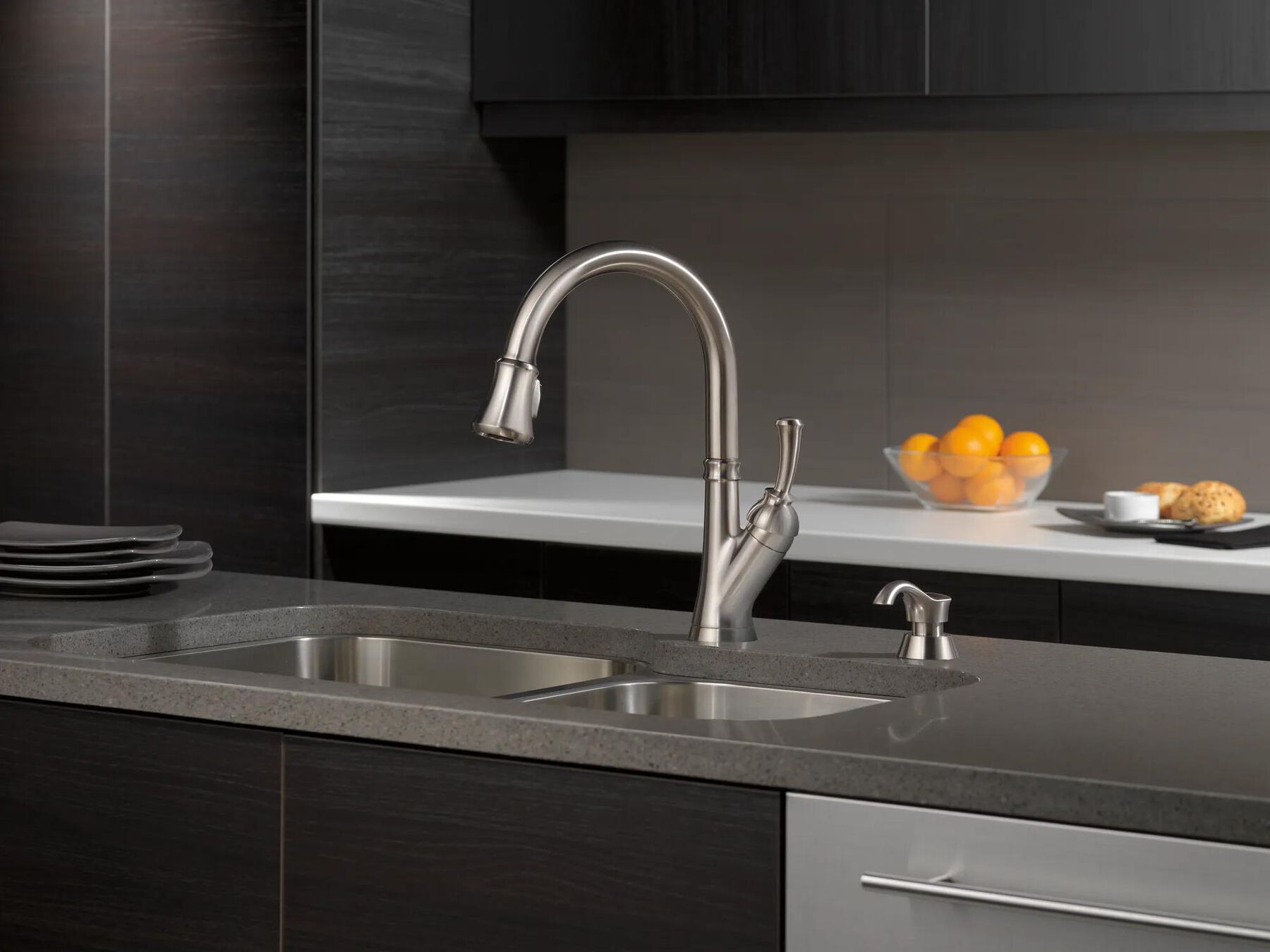 Single Handle Pull-Down Kitchen Faucet with Soap Dispenser