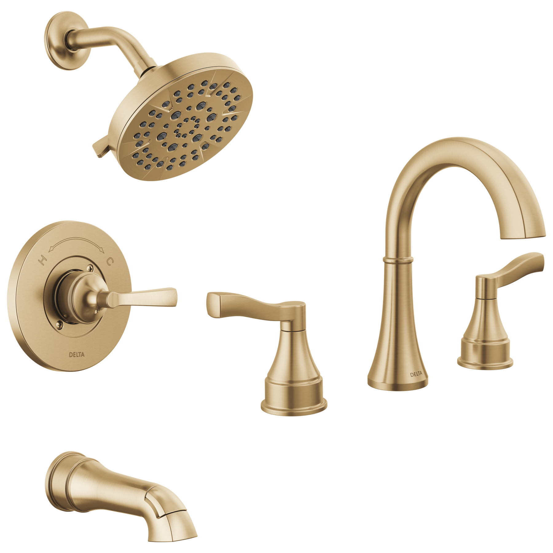 Widespread Lavatory Faucet with 14 Series Tub Shower Trim and Rough Bundle