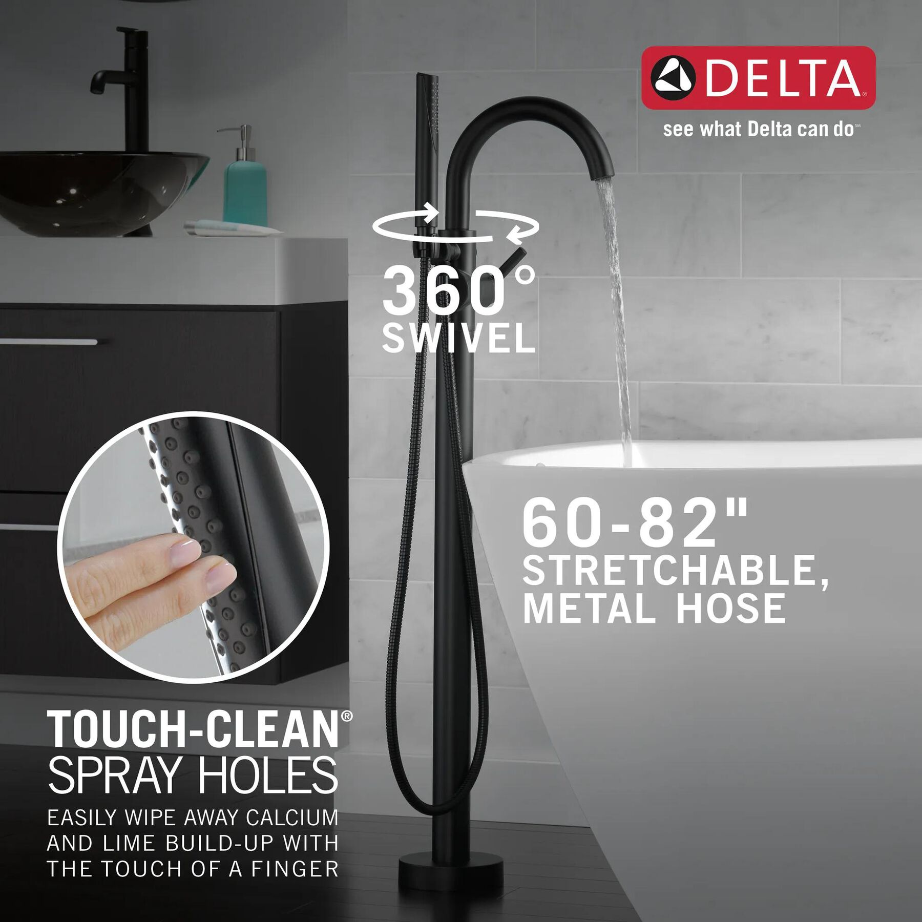 Single Handle Floor Mount Tub Filler Trim with Hand Shower (Recertified)