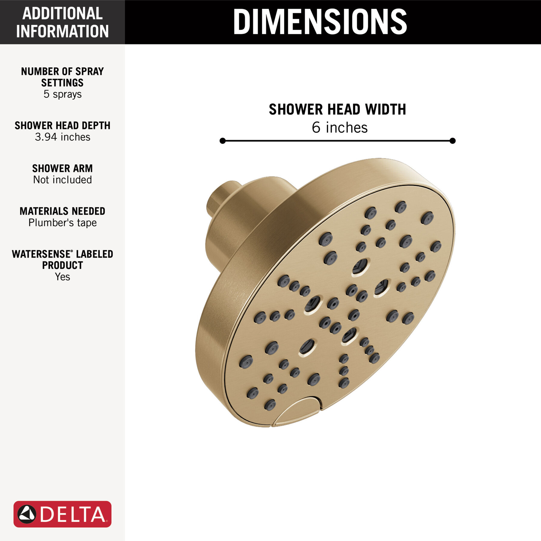 H<sub>2</sub>Okinetic&reg; 5-Setting Contemporary Raincan Shower Head (Recertified)