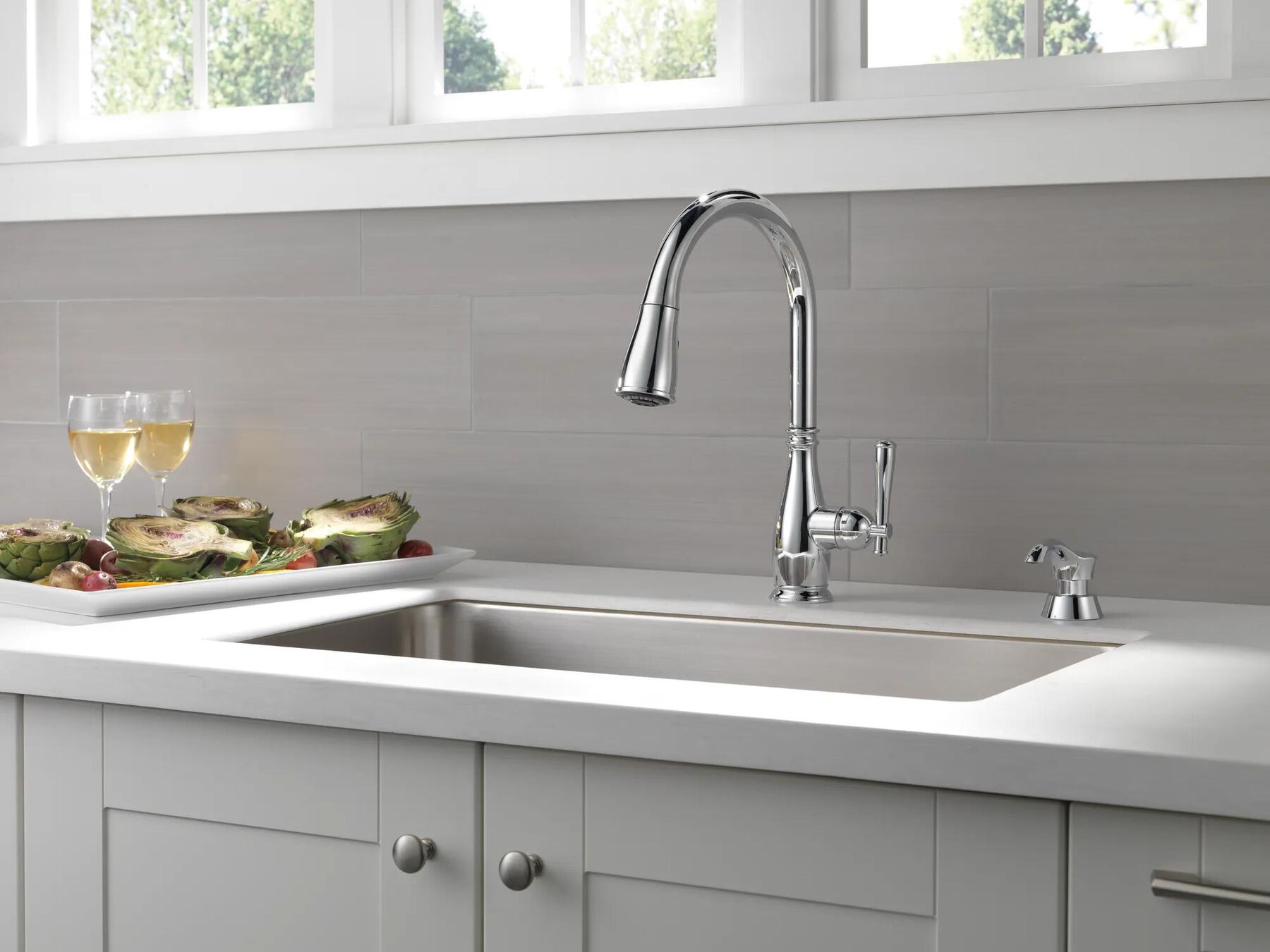Single Handle Pull-Down Kitchen Faucet with Soap Dispenser