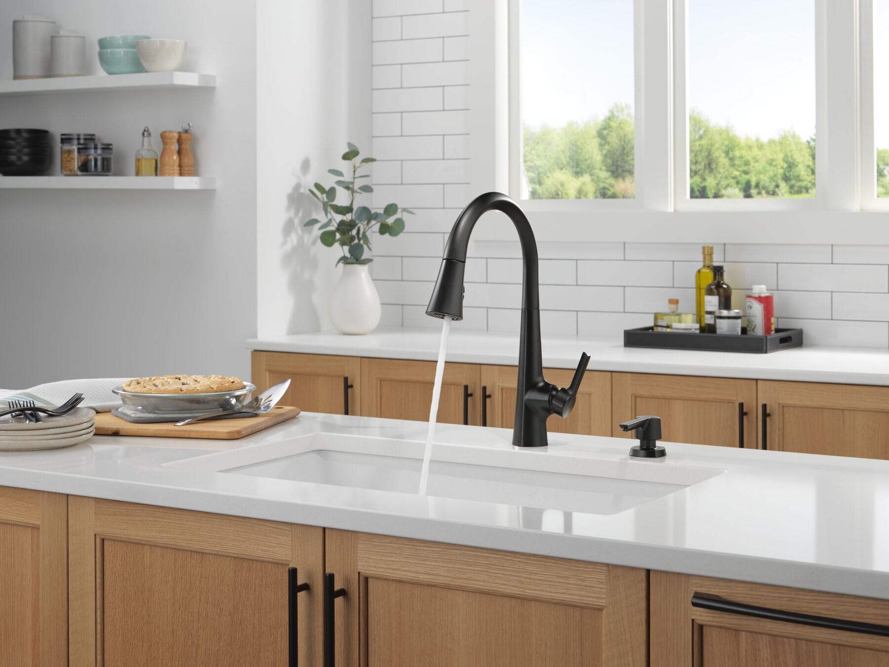 Single Handle Pull-Down Kitchen Faucet with Soap Dispenser and ShieldSpray&reg; Technology