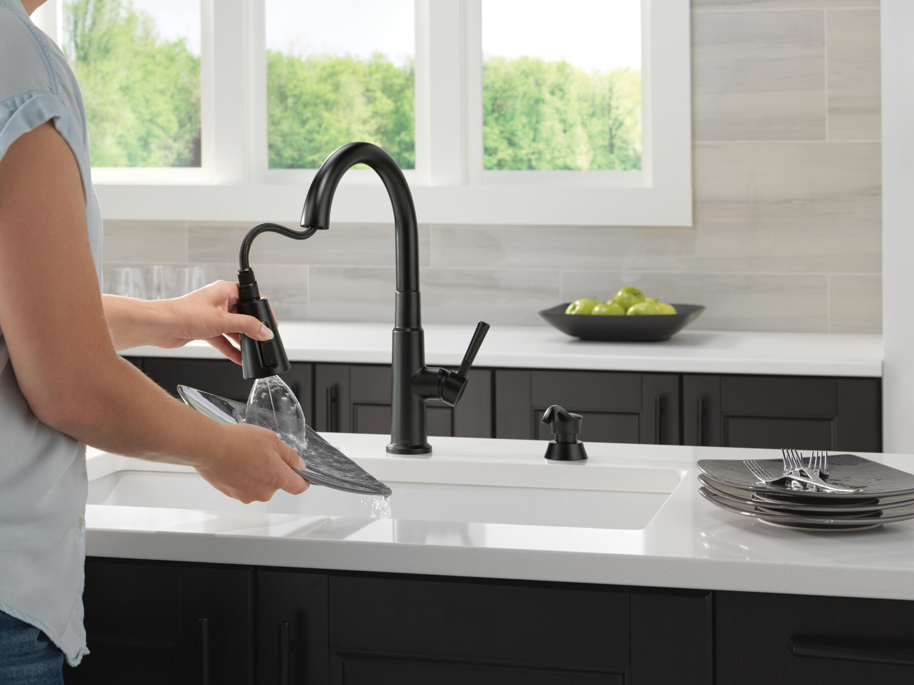 Single Handle Pull-Down Kitchen Faucet with Soap Dispenser and ShieldSpray&reg; Technology