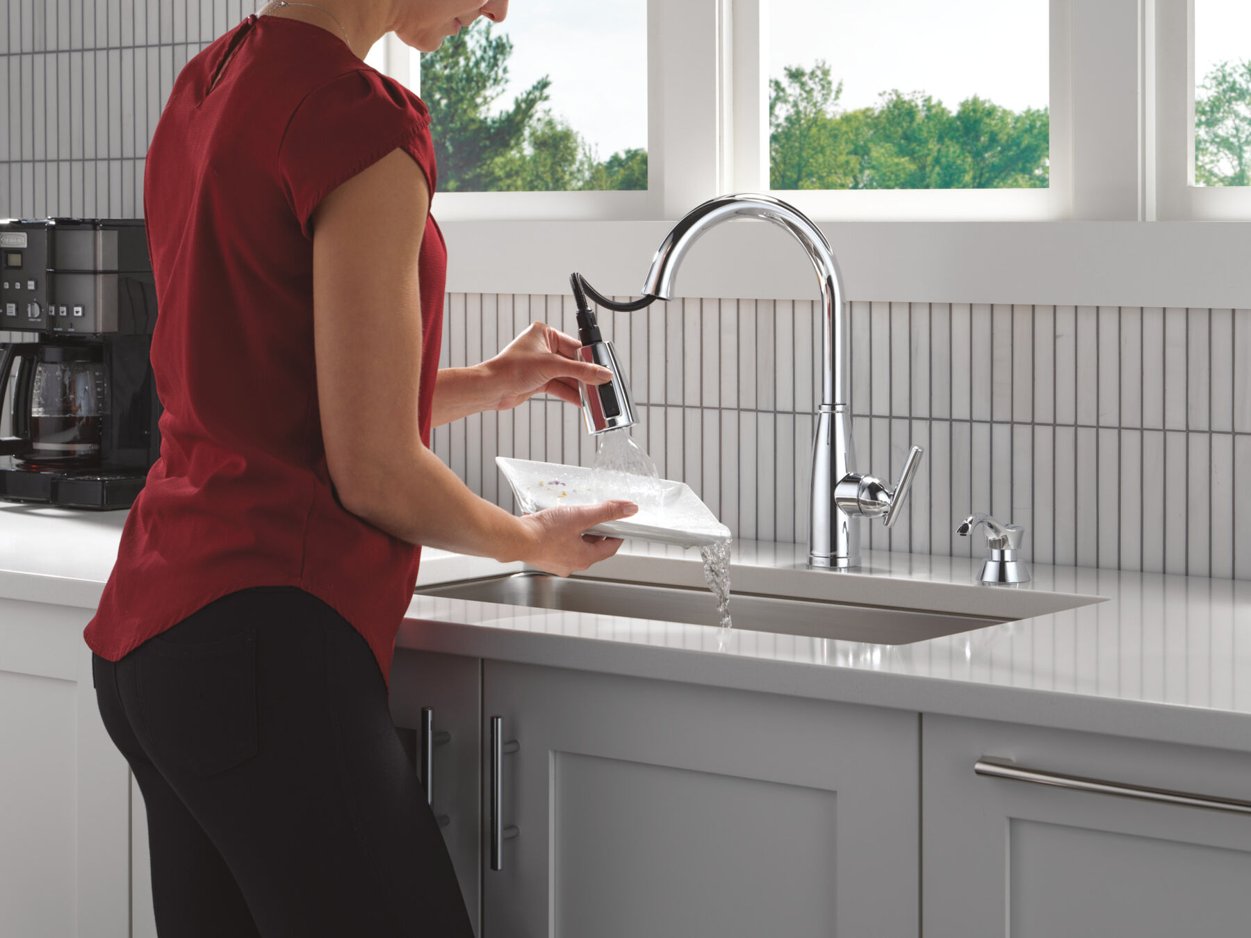 Single Handle Pull-Down Kitchen Faucet with Soap Dispenser and ShieldSpray&reg; Technology