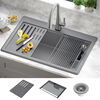 33&rdquo; Granite Composite Workstation Kitchen Sink Drop-In Top Mount Single Bowl with WorkFlow&trade; Ledge and Accessories in Dark Grey