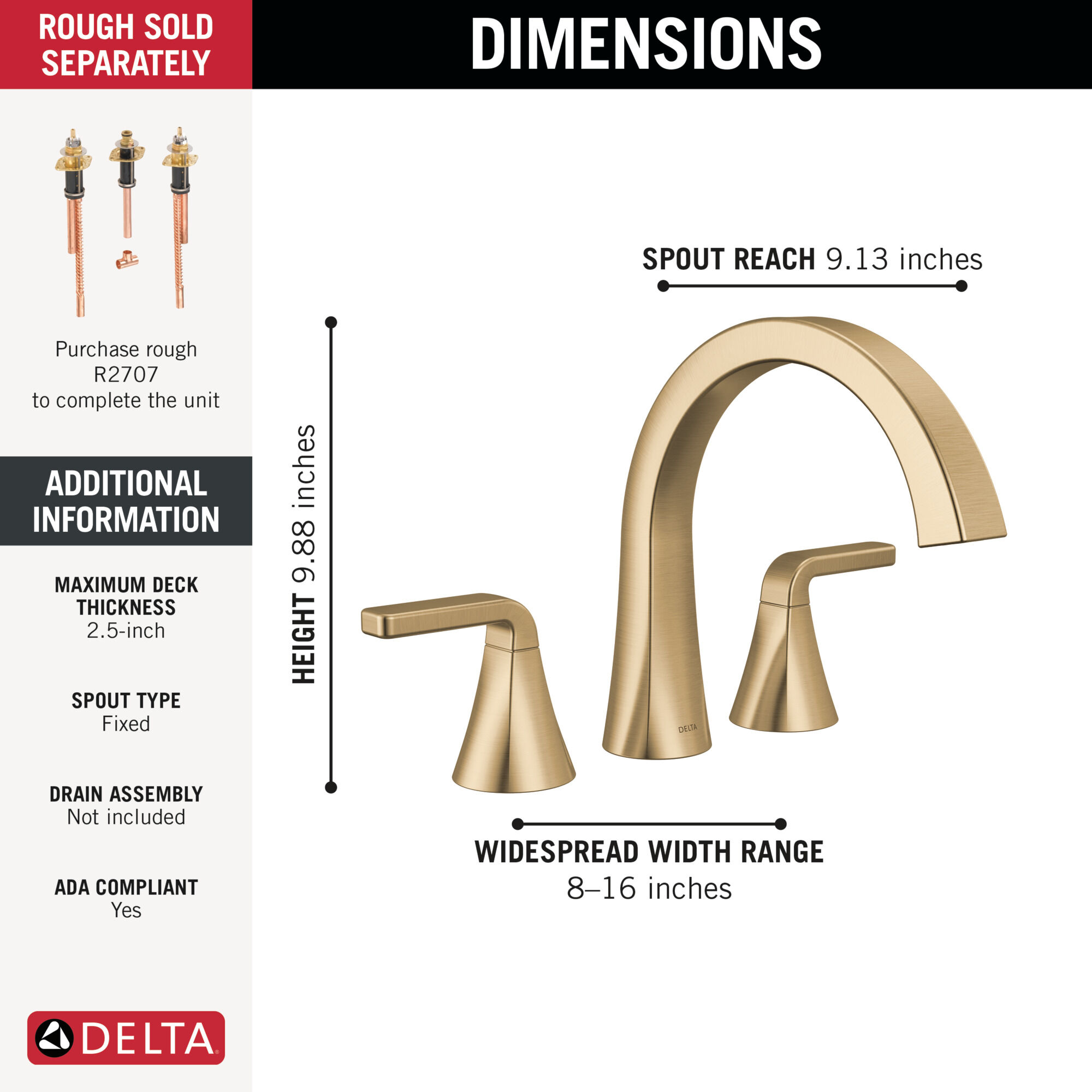 Reve Tonic NT-S2個セット Roman Tub Trim in Champagne Bronze T2762-CZ | Delta Faucet