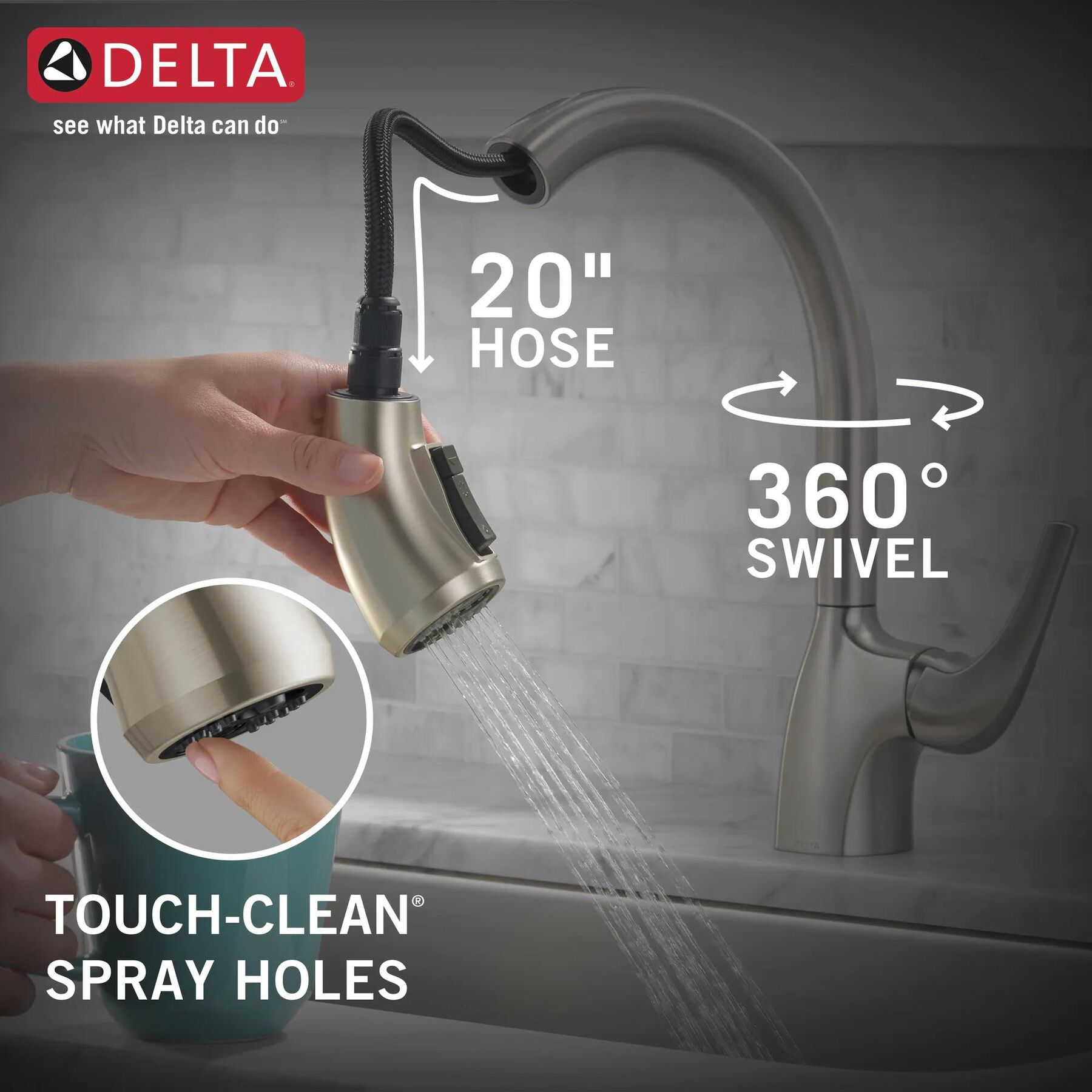 Mid-Rise Pull-Out Kitchen Faucet with Soap Dispenser and ShieldSpray Technology