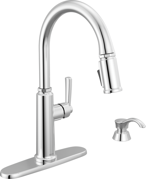 Single Handle Kitchen Pull-Down Faucet w/ Soap Dispenser in Chrome