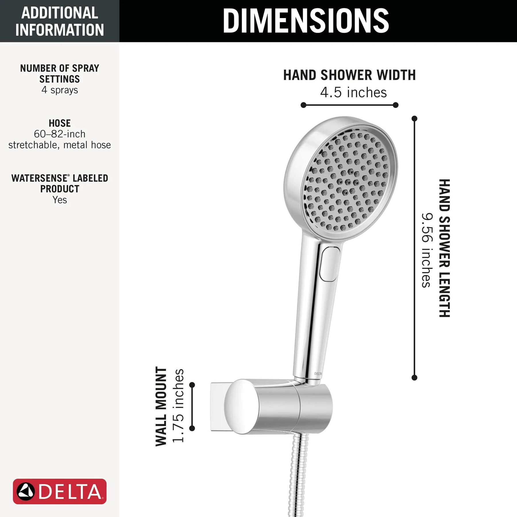 4-Setting Hand Shower with Wall Mount featuring FeatherRain&trade; Spray