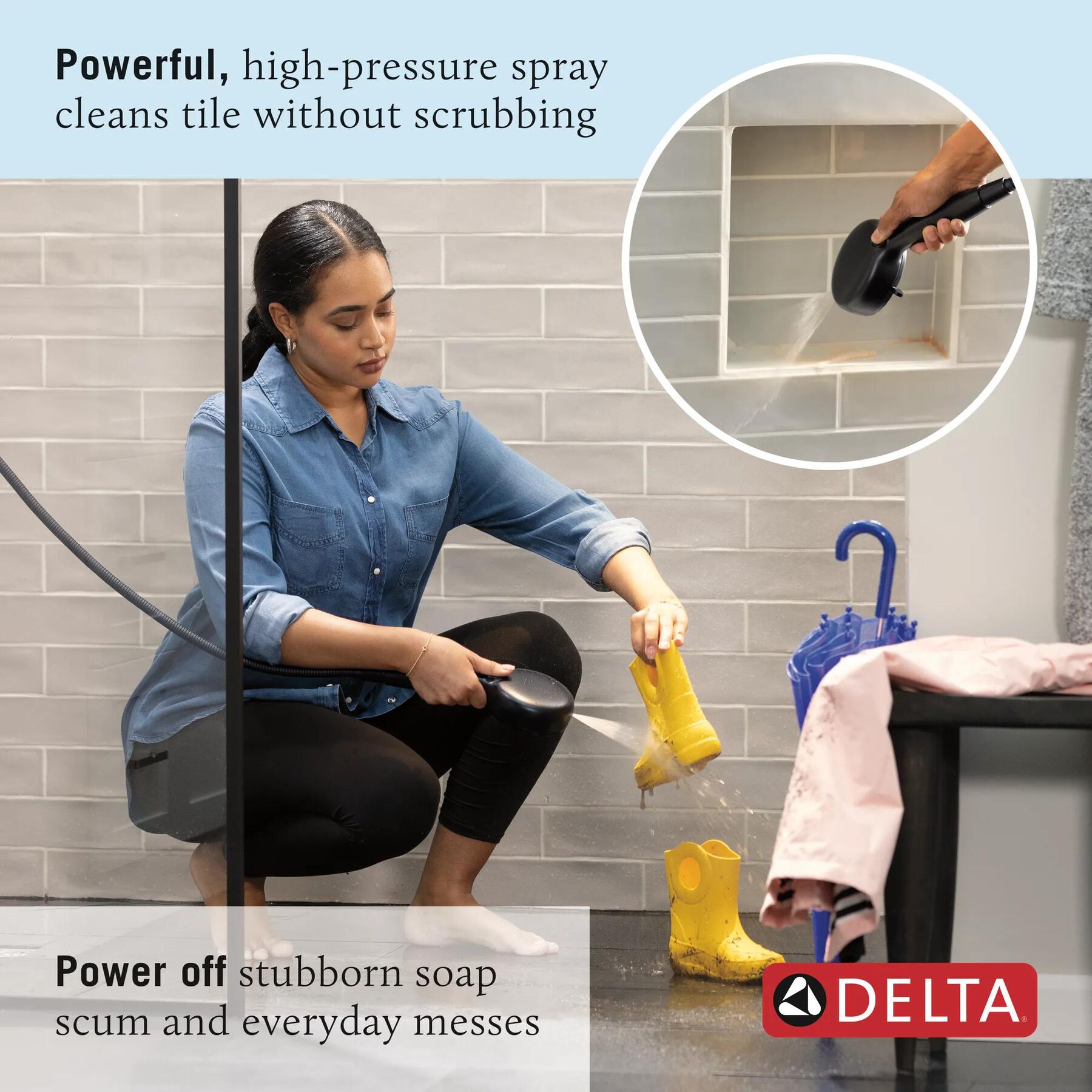 6-Setting Hand Shower with Cleaning Spray
