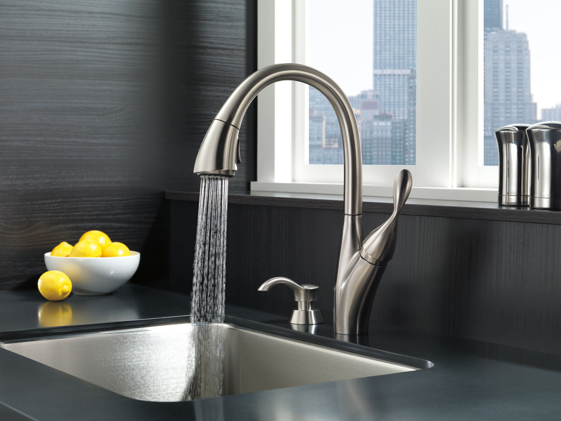 Single Handle Pull-down Kitchen Faucet with MagnaTite and Soap Dispenser