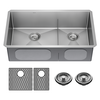 32&rdquo; Undermount Stainless Steel Double Bowl Kitchen Sink with Accessories