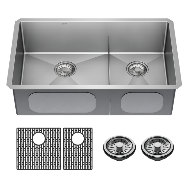 32&rdquo; Undermount Stainless Steel Double Bowl Kitchen Sink with Accessories