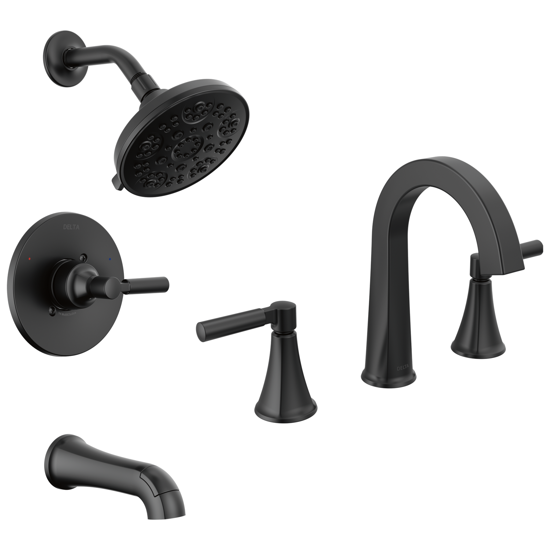 Widespread Lavatory Faucet with 14 Series Tub Shower Trim and Rough Bundle