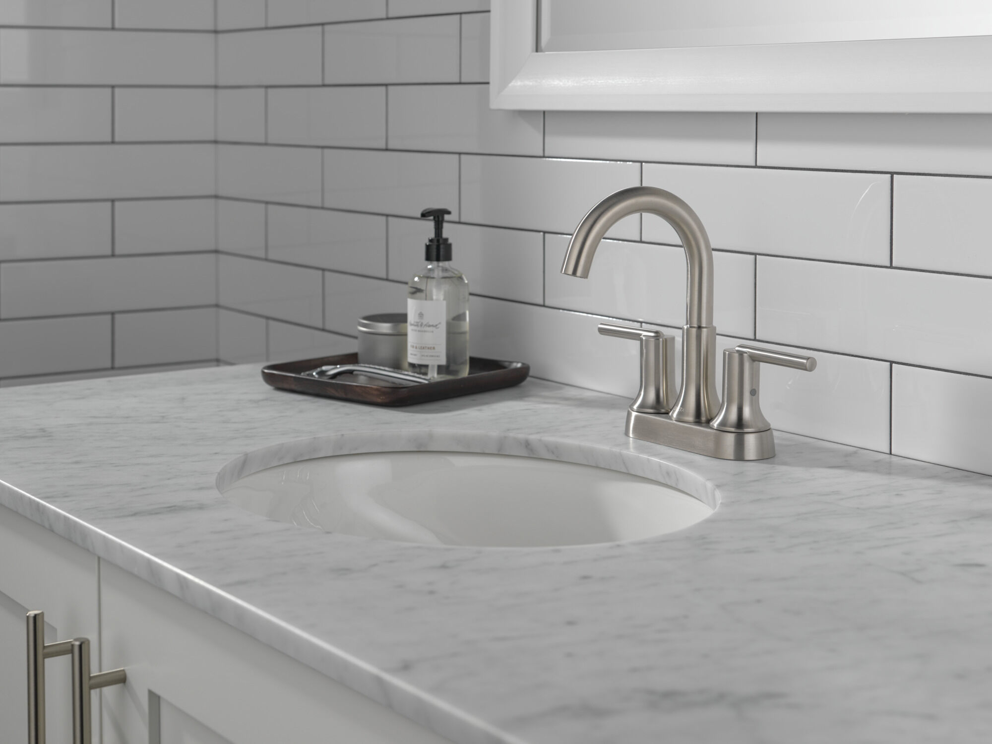 Two Handle Centerset Bathroom Faucet in Stainless 2559-SSMPU-DST