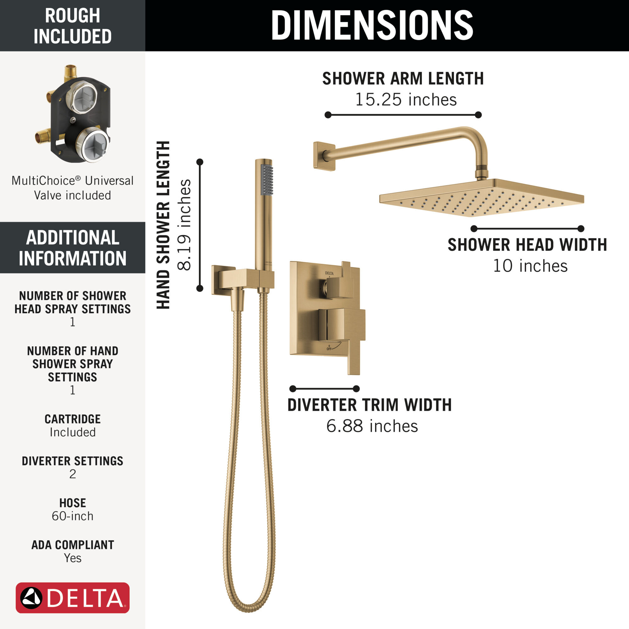 Raincan Shower Rough & Trim w/ HS 14S (Recertified) in Champagne