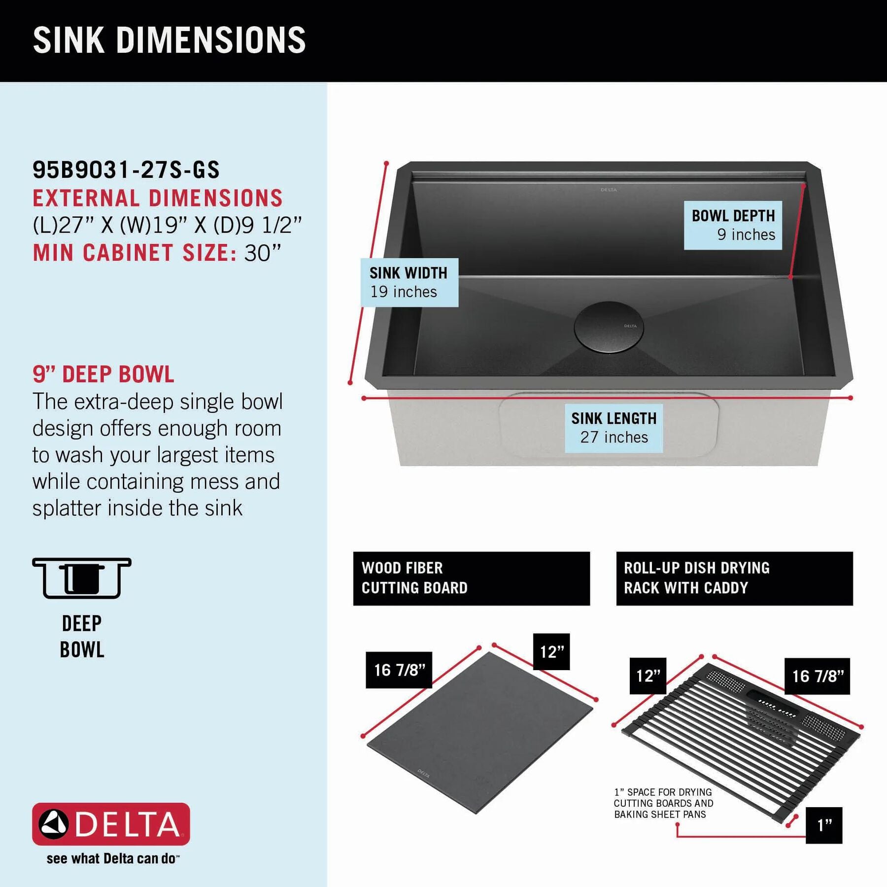 27&rdquo; Undermount 16 Gauge Workstation Kitchen Sink Single Bowl with WorkFlow&trade; Ledge and Accessories