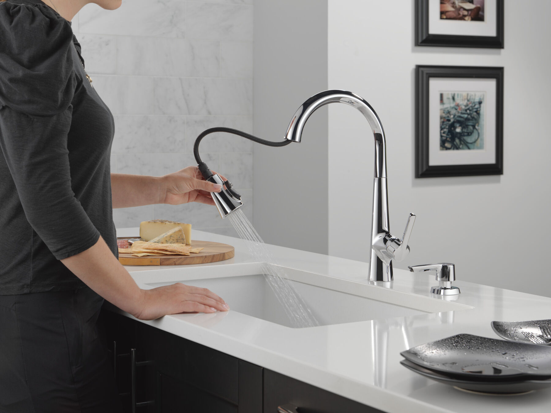 Single Handle Pull-Down Kitchen Faucet with Soap Dispenser and ShieldSpray&reg; Technology