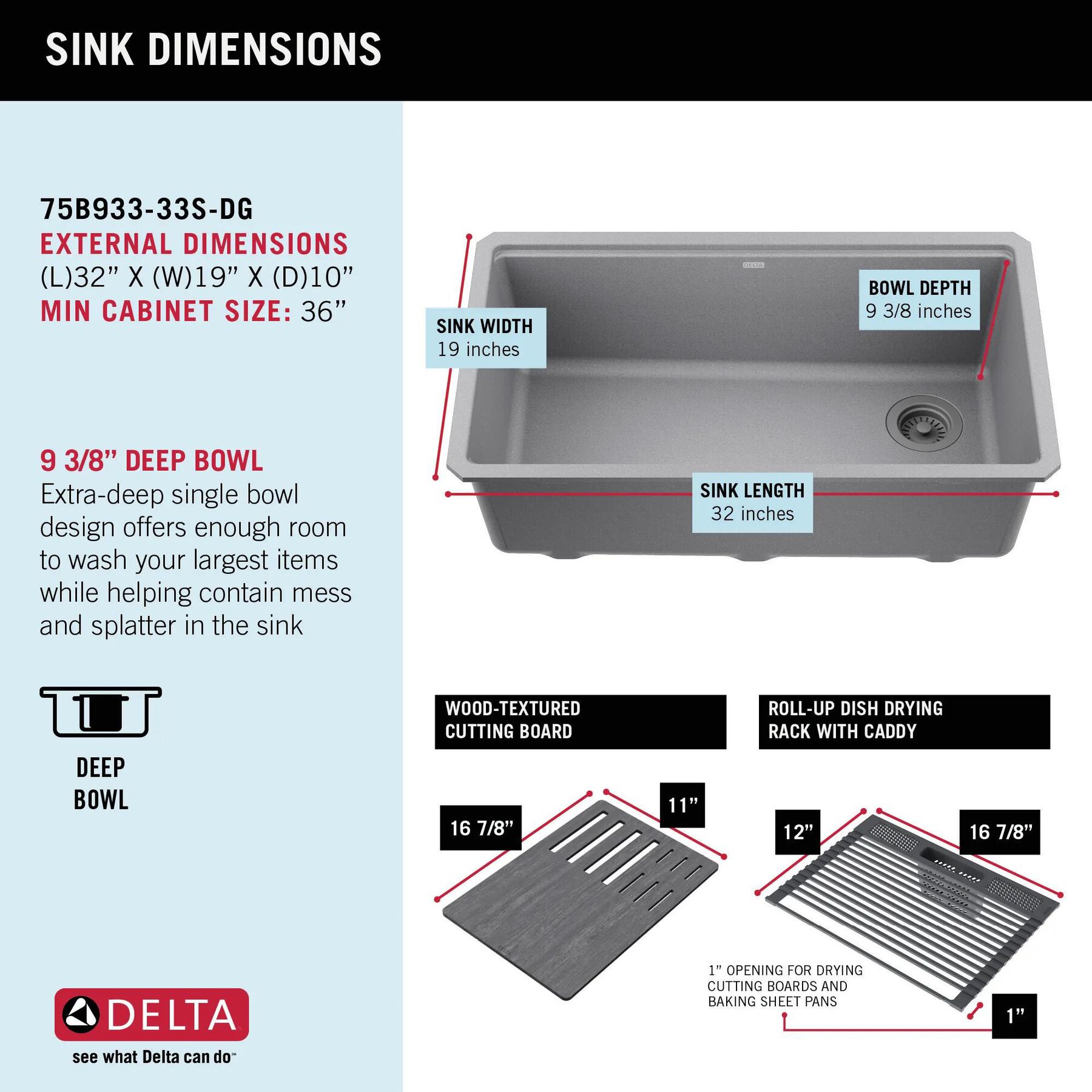 32&rdquo; Granite Composite Workstation Kitchen Sink Undermount Single Bowl with WorkFlow&trade; Ledge and Accessories in Dark Grey