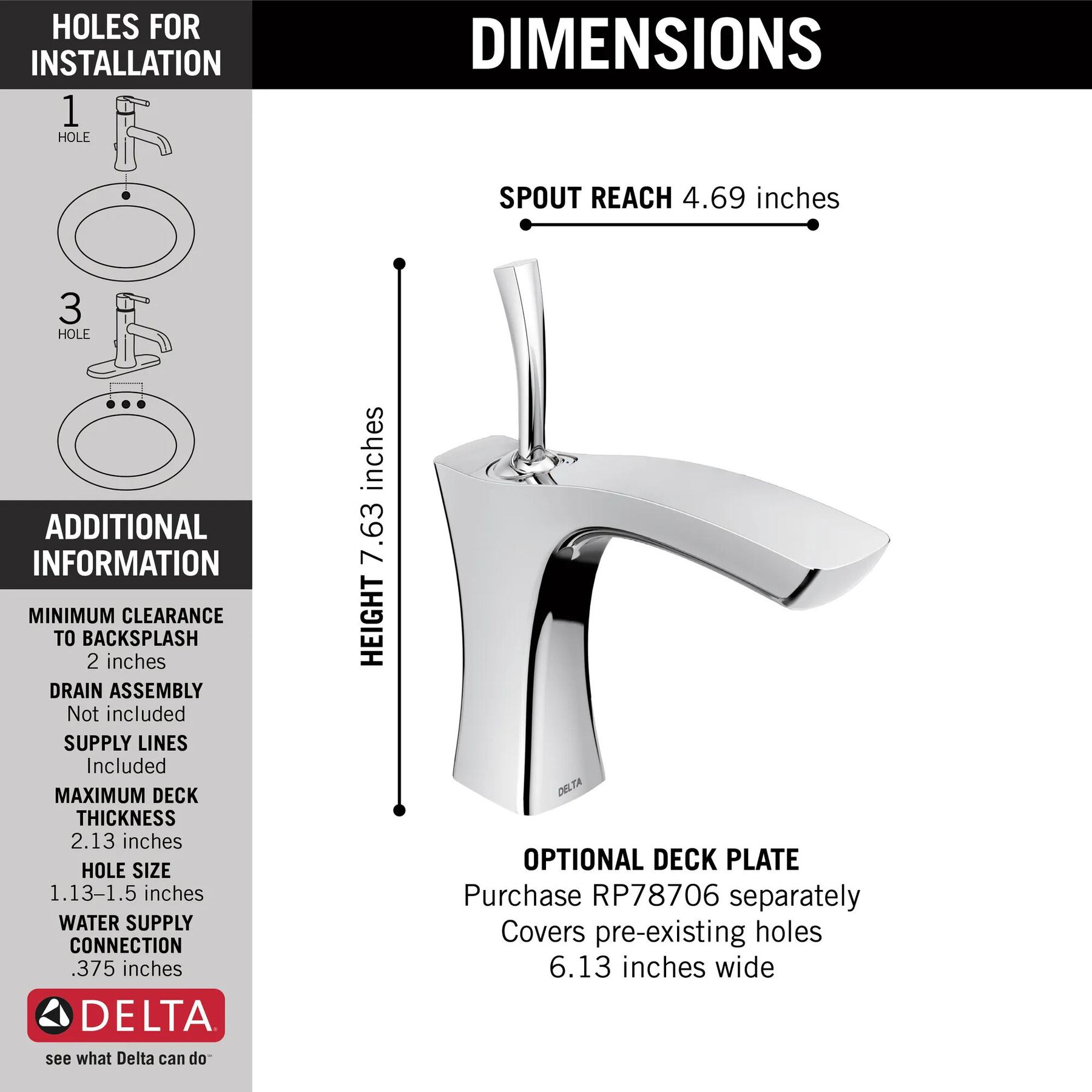Single Handle Bathroom Faucet - Less Pop Up