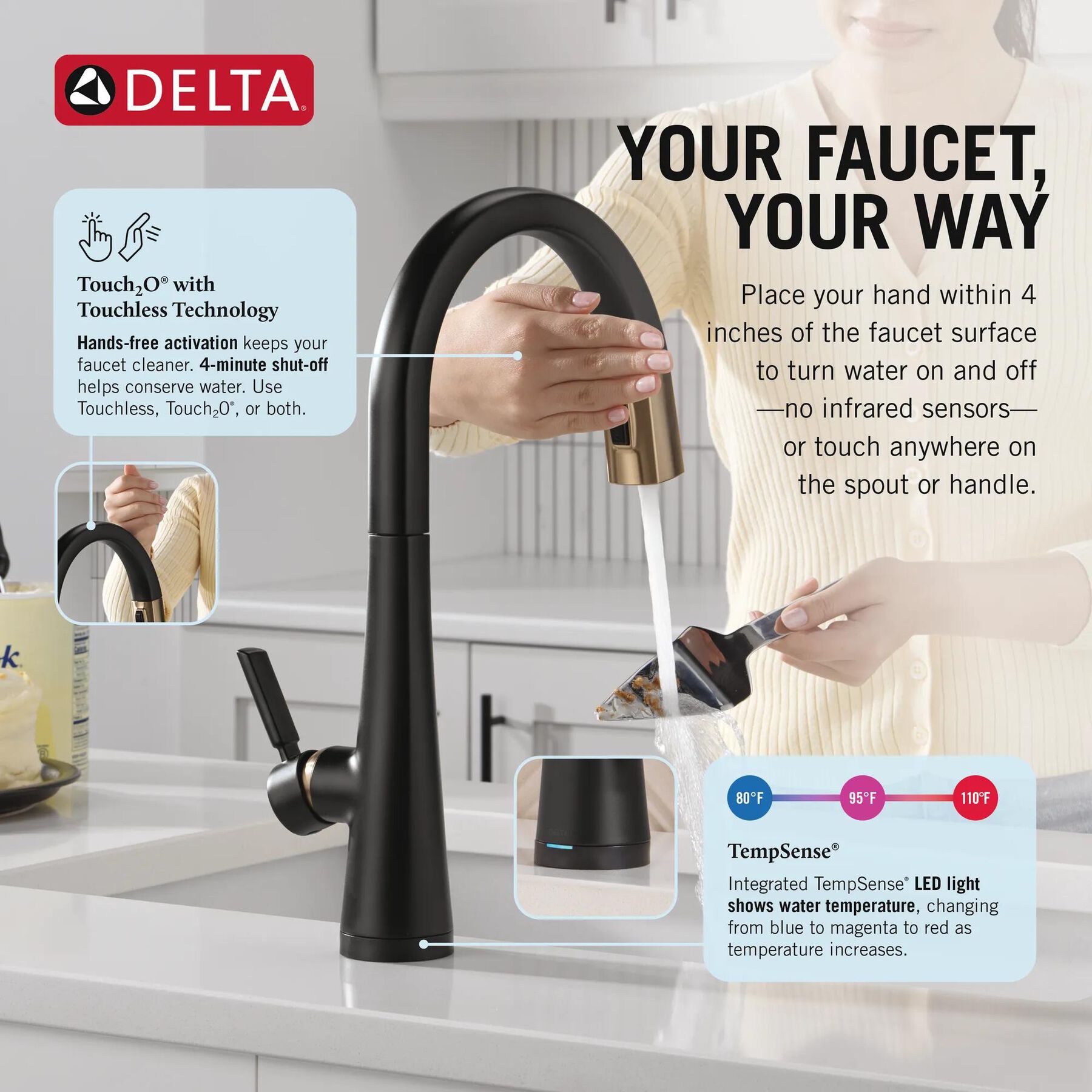 Touch<sub>2</sub>O&reg; Technology Kitchen Faucet with Touchless Technology