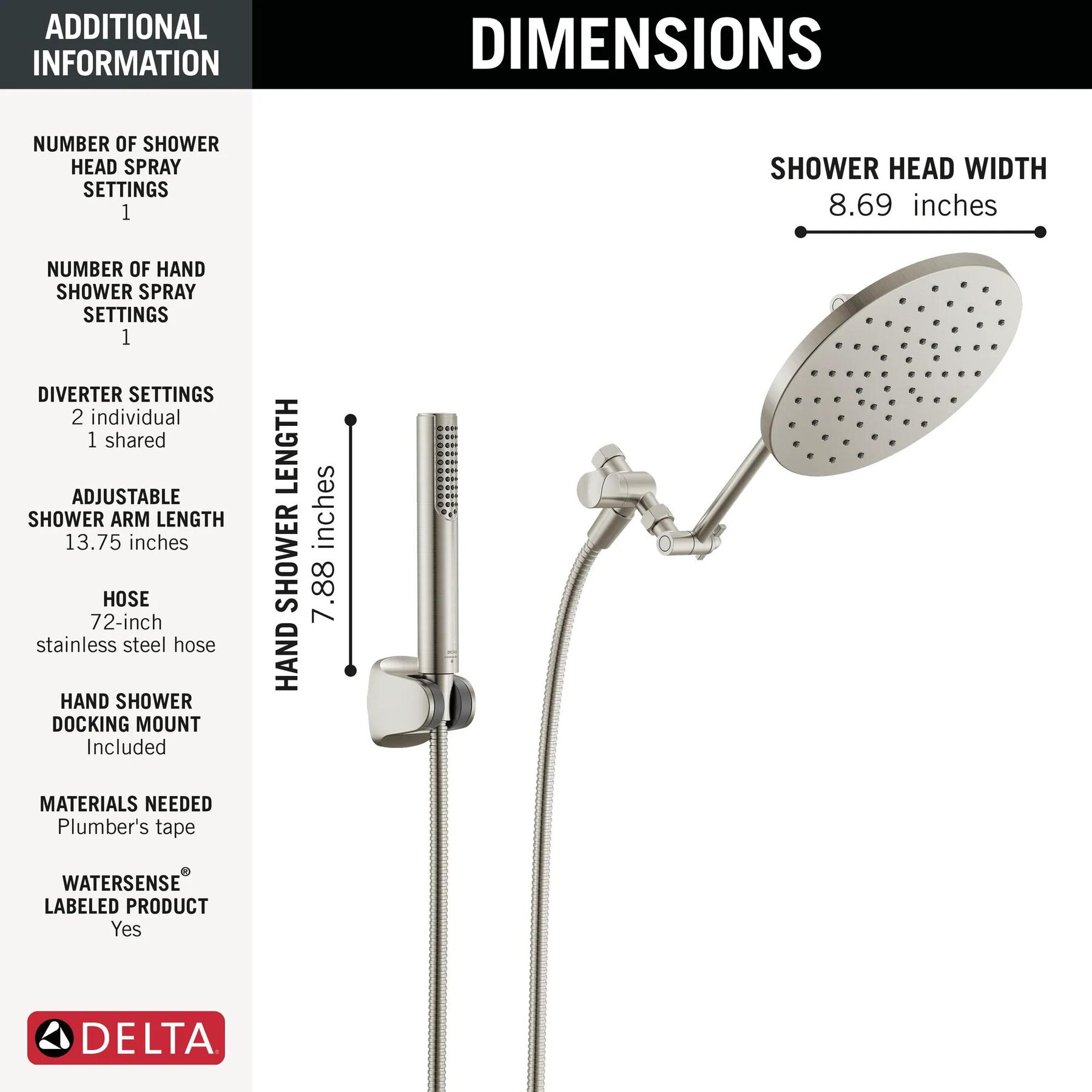 Adjustable Raincan Shower Head with Hand Shower