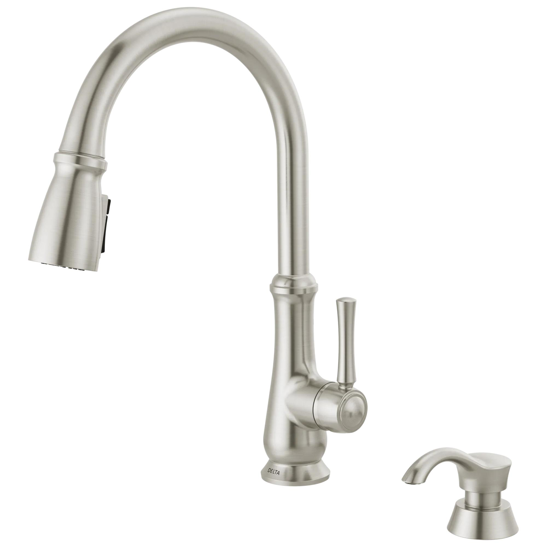 Single Handle Pull-Down Kitchen Faucet with Soap Dispenser and ShieldSpray Technology