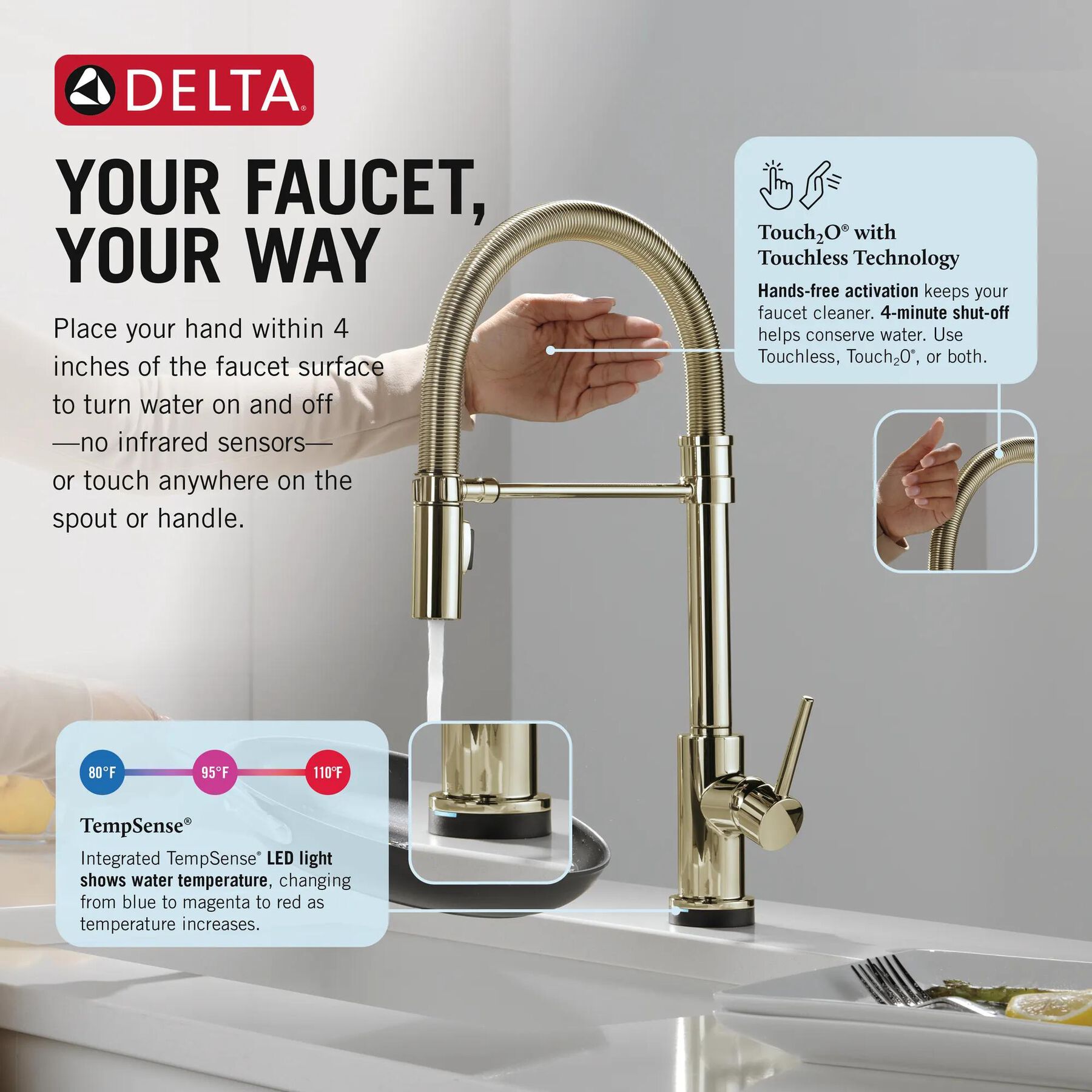 Touch<sub>2</sub>O&reg; Technology Kitchen Faucet with Touchless Technology