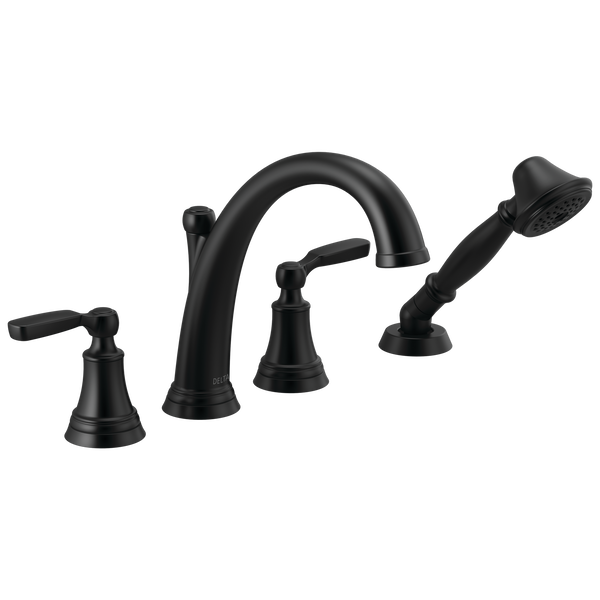 新品未使用タグ付き❤️ heve Trinity Sleeve BL black Roman Tub with Hand Shower Trim in Matte Black T4732-BL | Delta Faucet